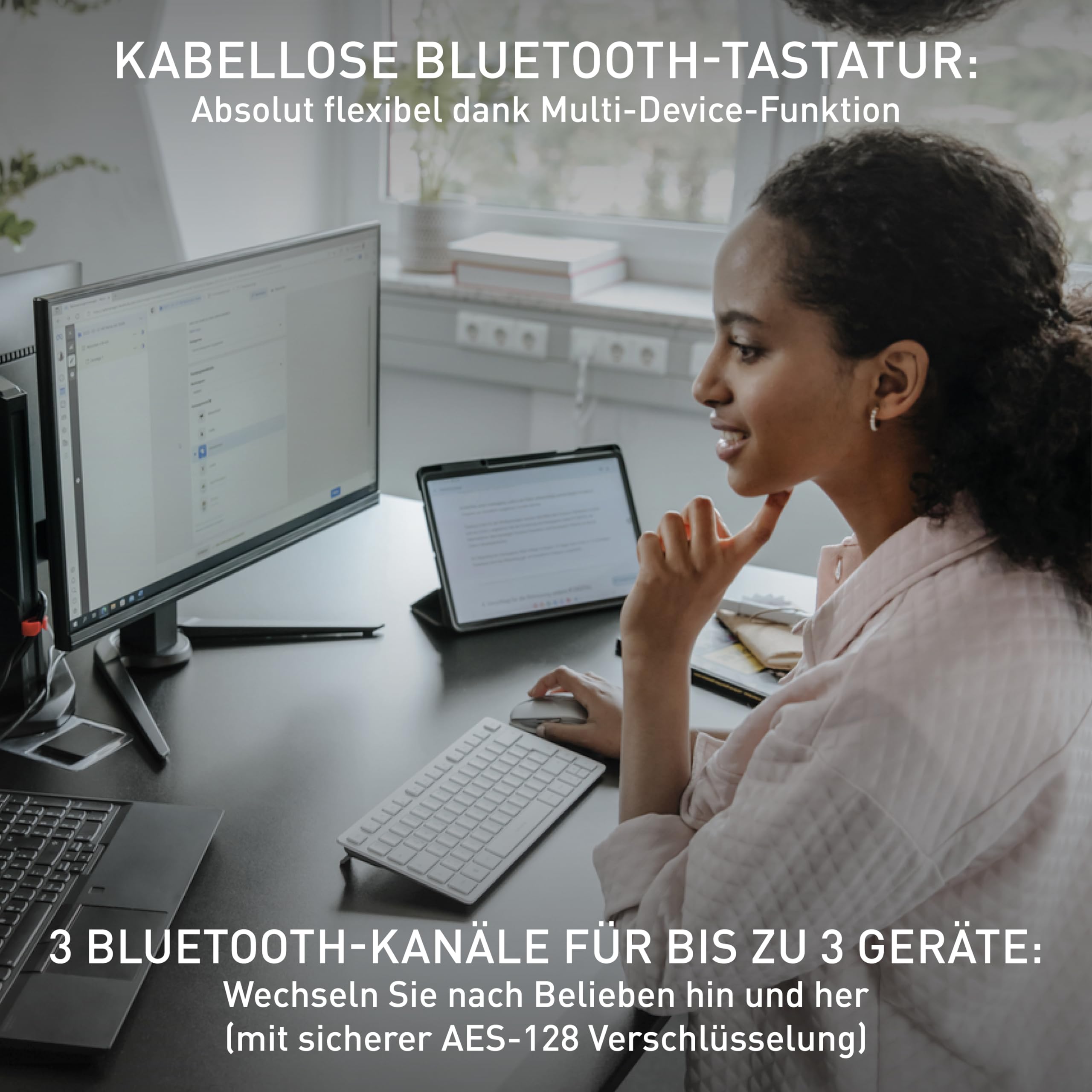 CHERRY KW 7100 MINI BT, Kompakte Multi-Device-Tastatur mit 3 Bluetooth®-Kanälen
