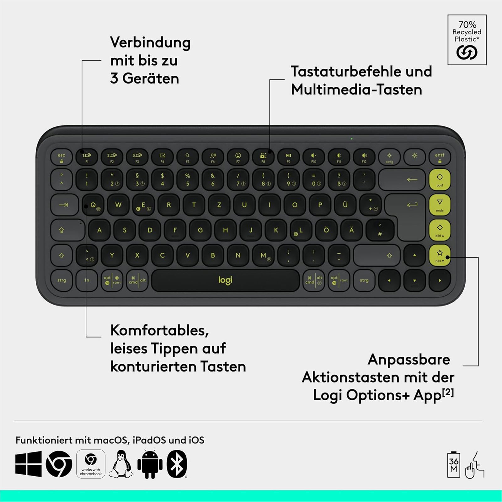 LOGITECH Tastaturen POP ICON COMBO - GRAPHITE