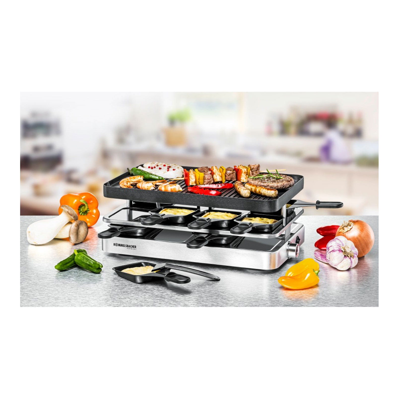 Rommelsbacher RC 1400 Raclette-Grill mit Wendeplatte