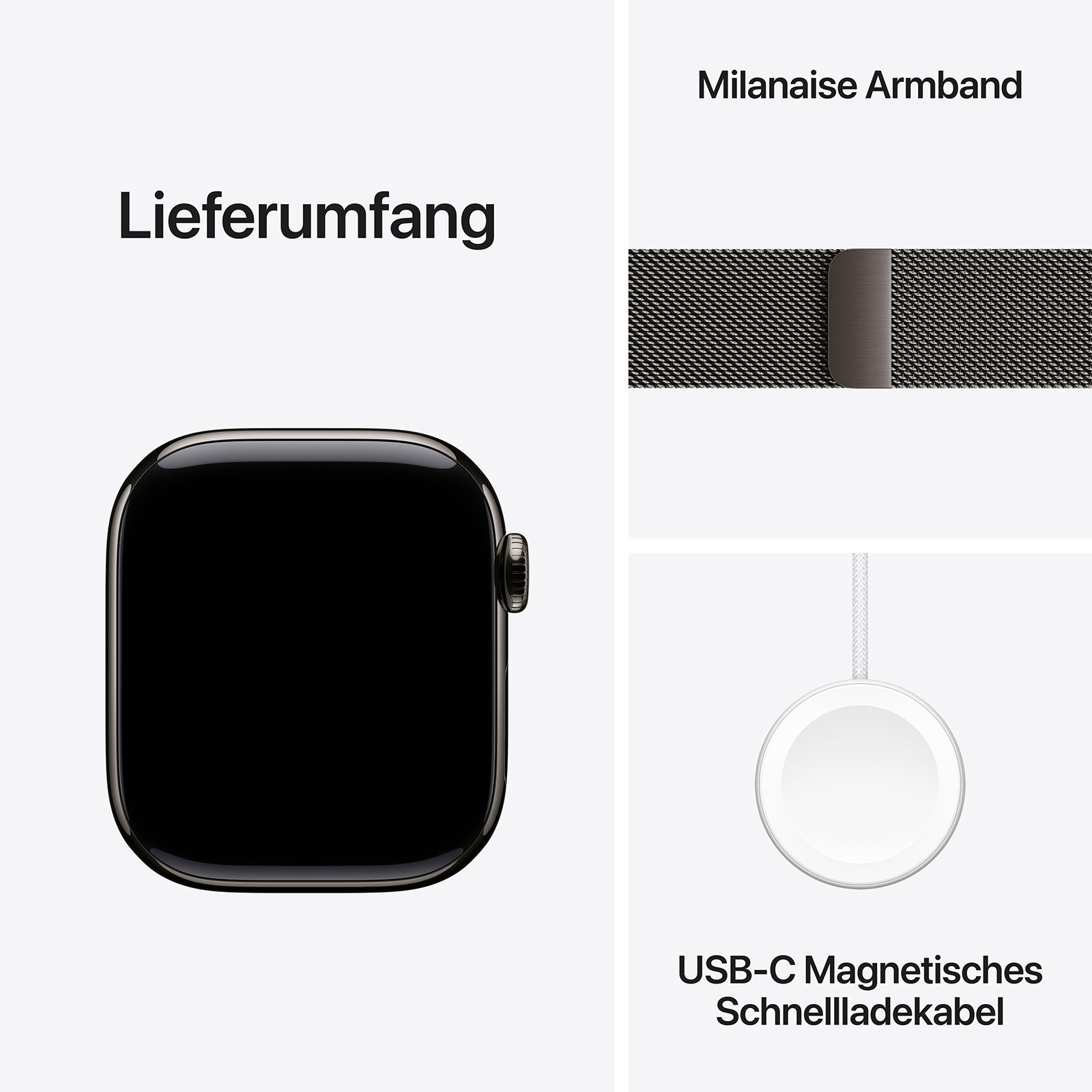 Apple Watch Series 10 GPS + Cellular, 46 mm Titangehäuse, mit Milanese Armband - S/M