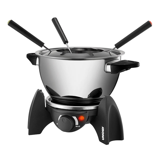 Unold 48615 FONDUE-SET Edelstahl / schwarz / Keramiktopf weiß