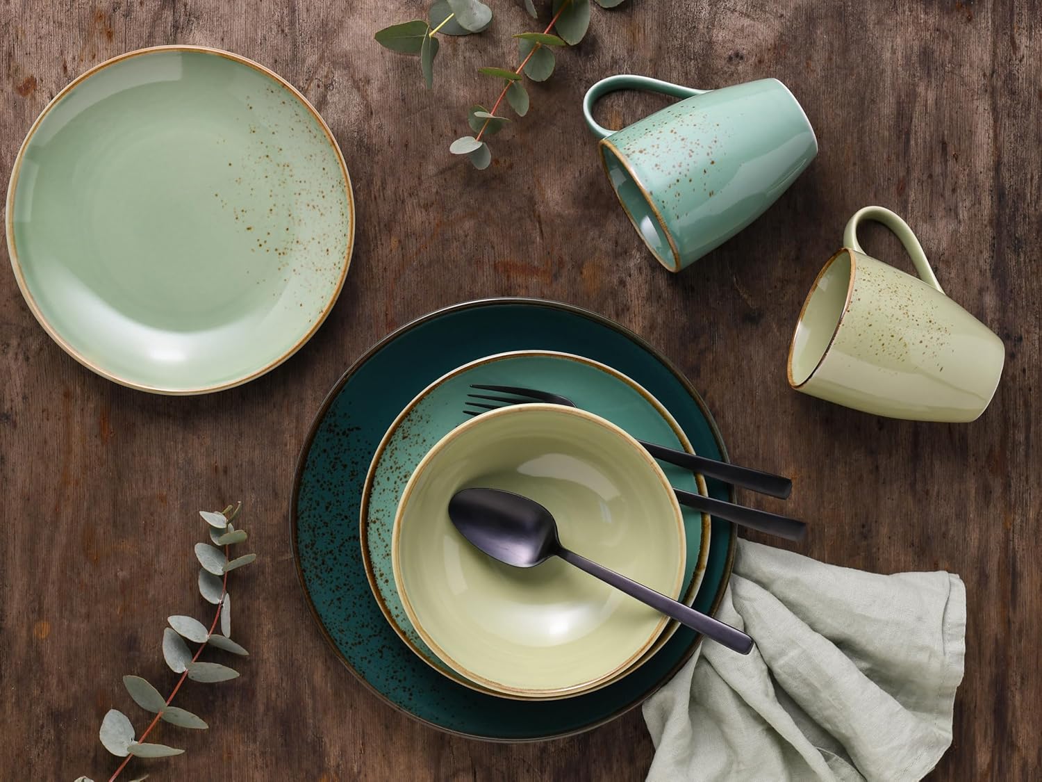 CreaTable, 33321, Serie Nature Collection GREEN LIFE, Geschirrset, Kombiservice 16 teilig