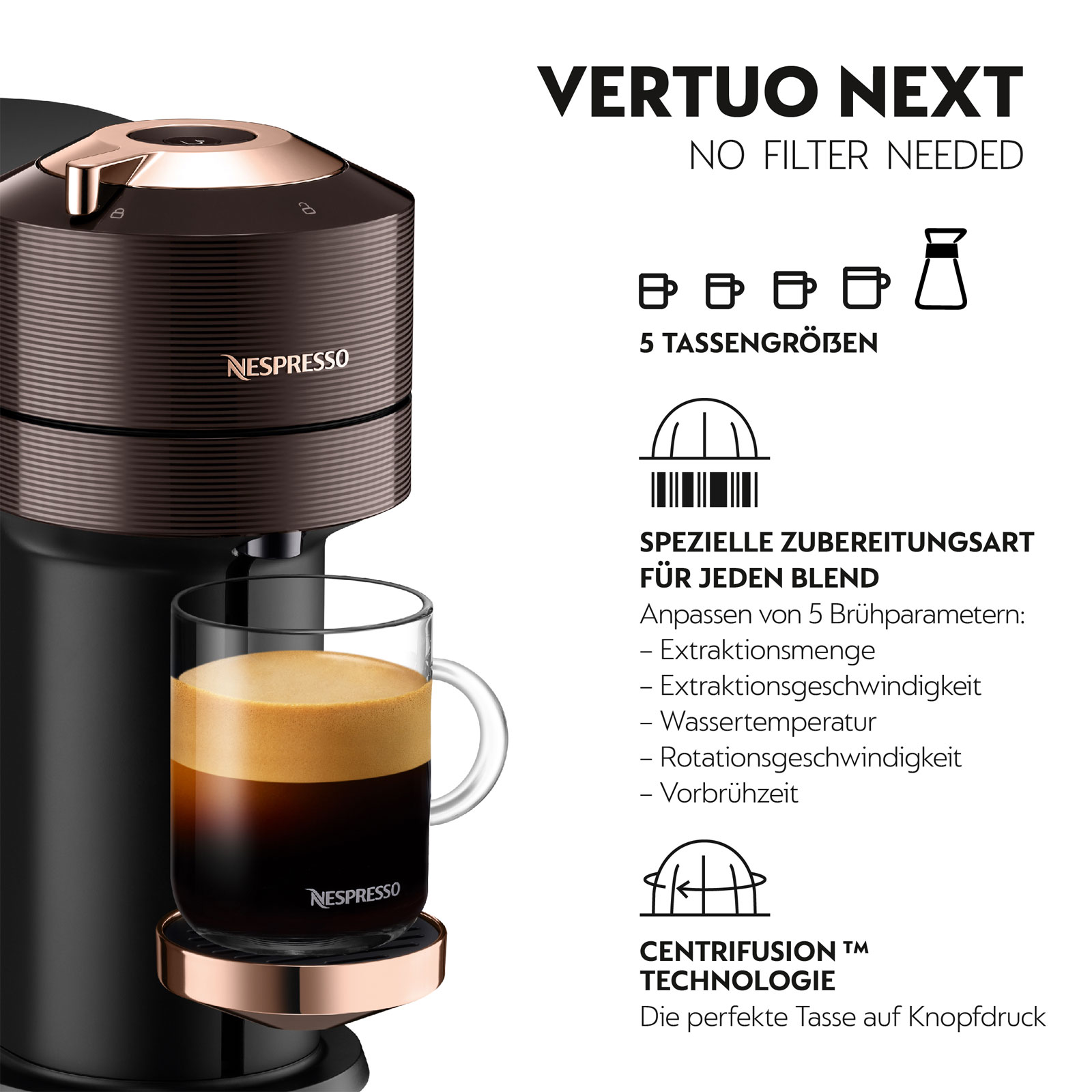 Nespresso Relove Vertuo Next Premium Rich Brown Kapselmaschine inkl. Aeroccino 3 Milchaufschäumer