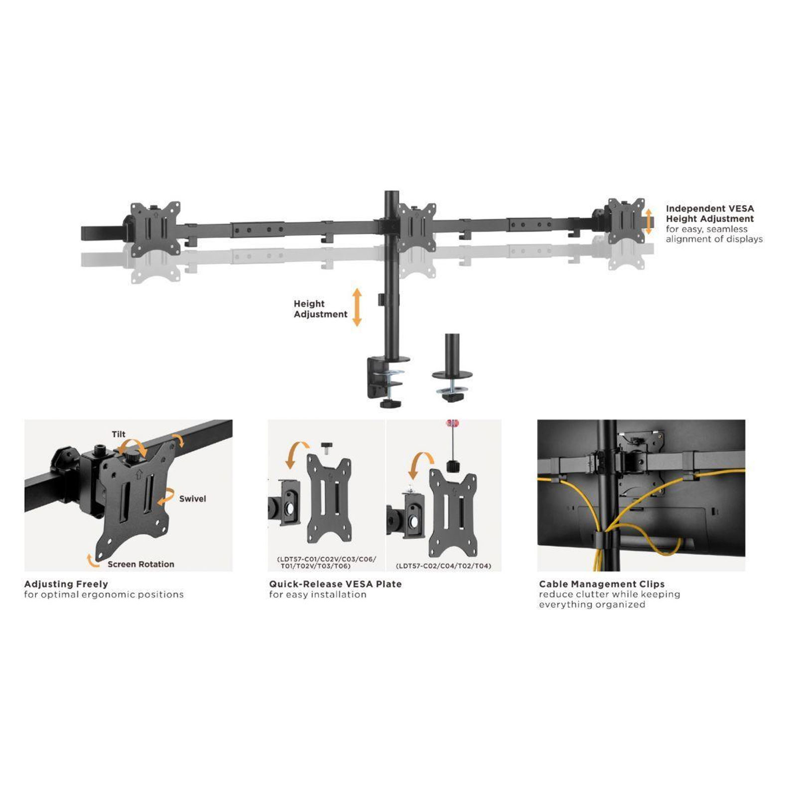 Equip 17"-32" Dreifach schwenkbare Monitor-Schreibtischhalterung