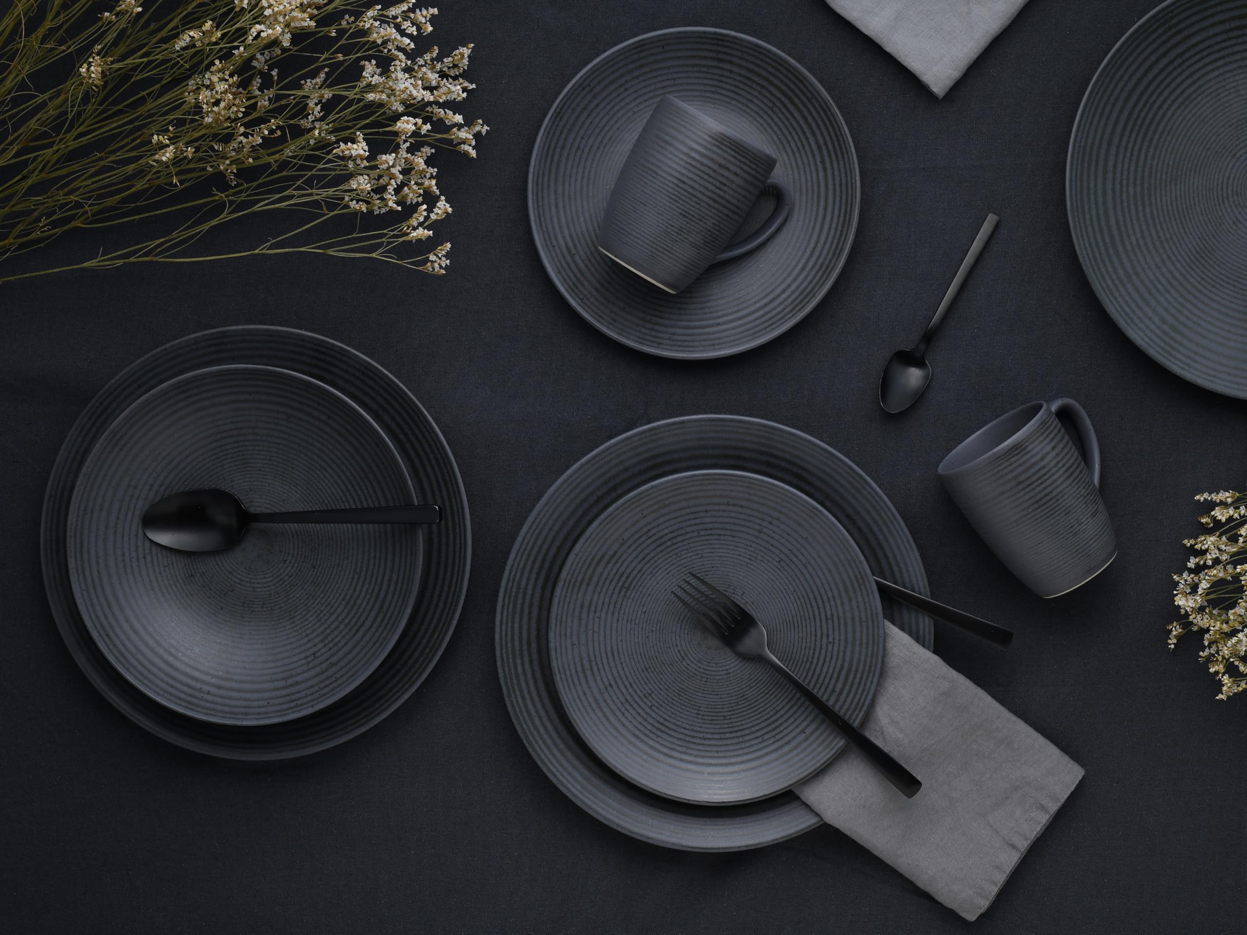 CreaTable, 24345, Serie Catania Anthrazit, 12-tlg Geschirrset für 4 Personen