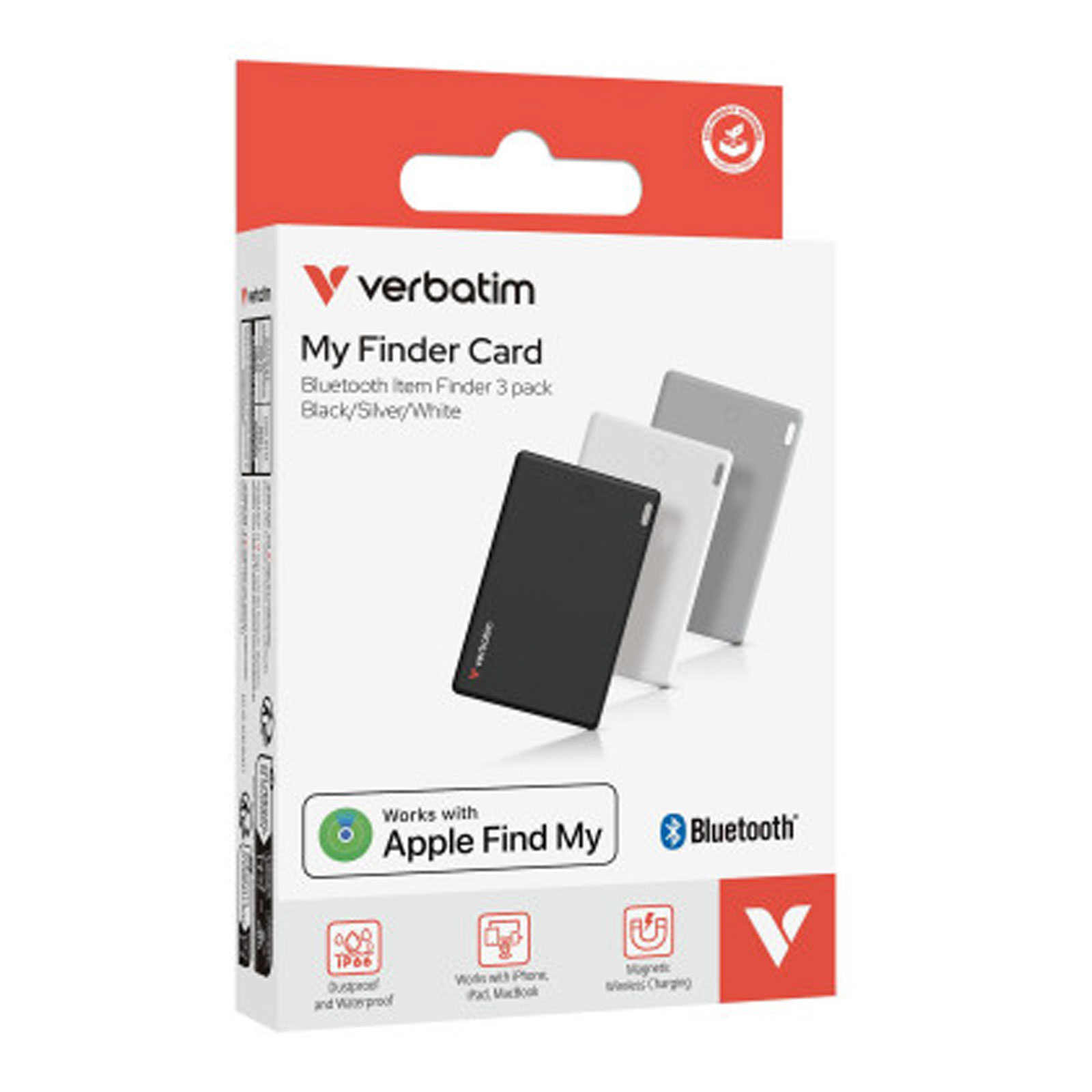 Verbatim My Finder Card Bluetooth Tracker - 3er Packung, Schwarz/Silber/Weiß