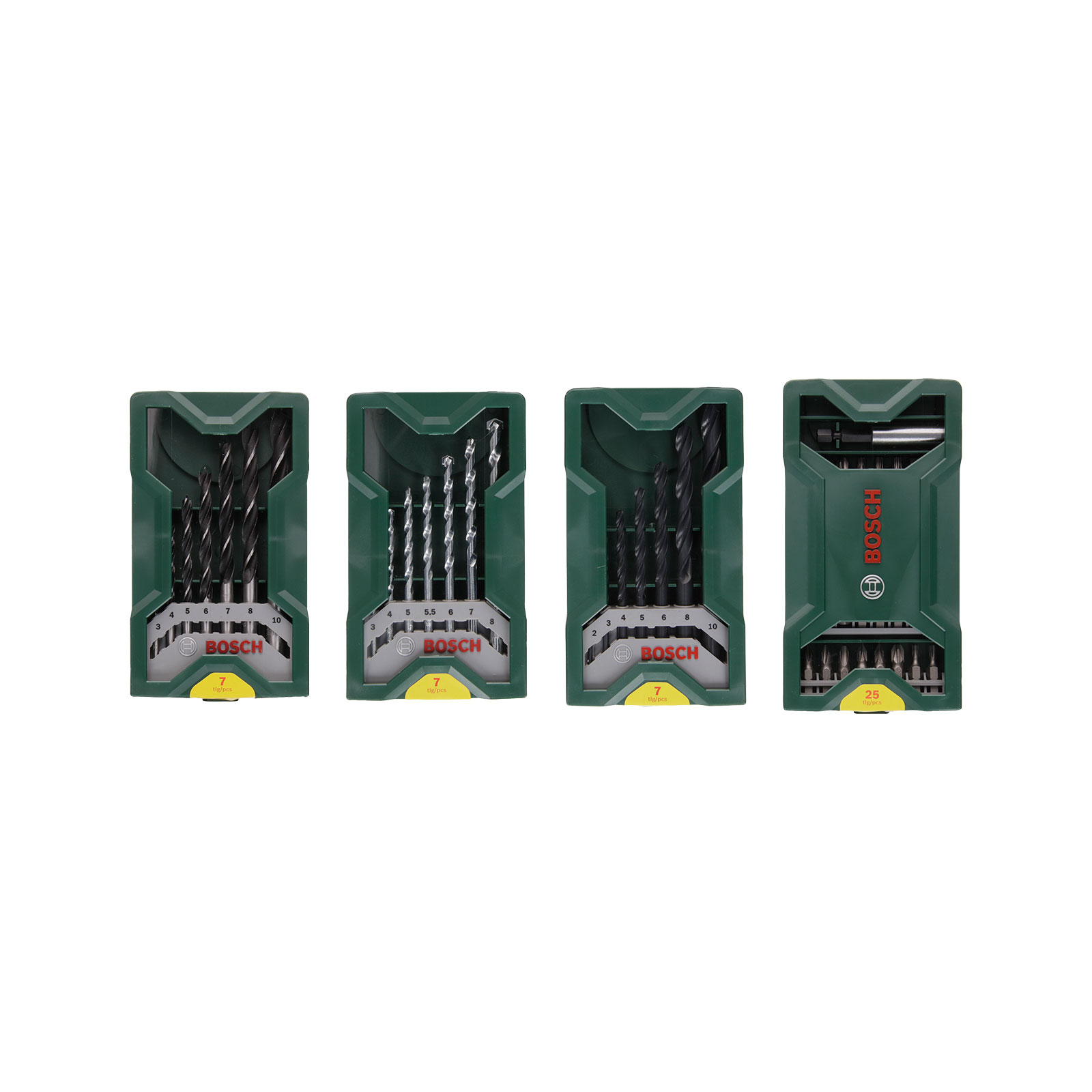 Bosch Professional Bohr- Schrauberbit-Set 3+1, Mini-X-Line, Metall-, Stein-, Holzbohrer, Bit-Set