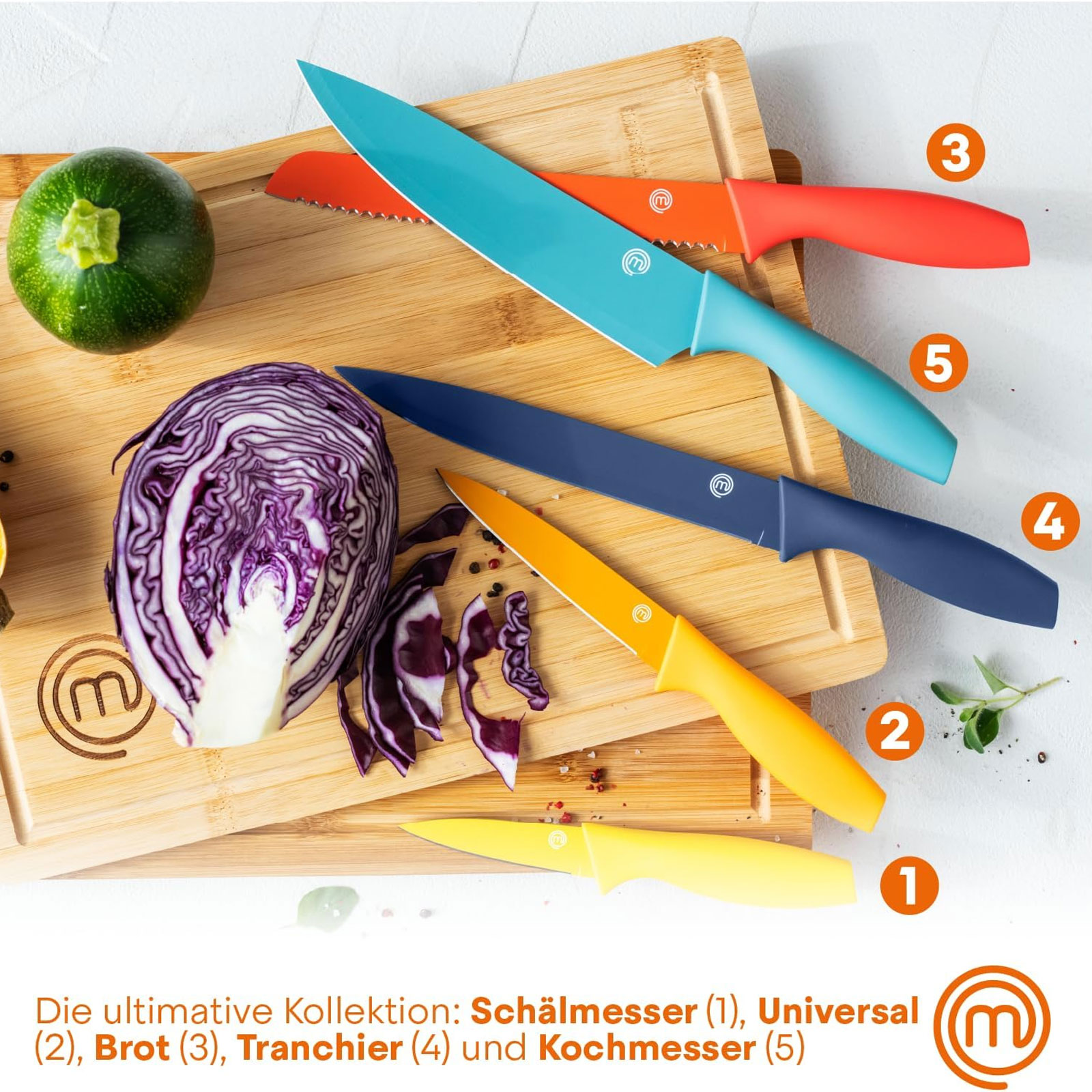 MasterChef Küchentextilien-Set 3-teilig + Messerblock 6-teilig