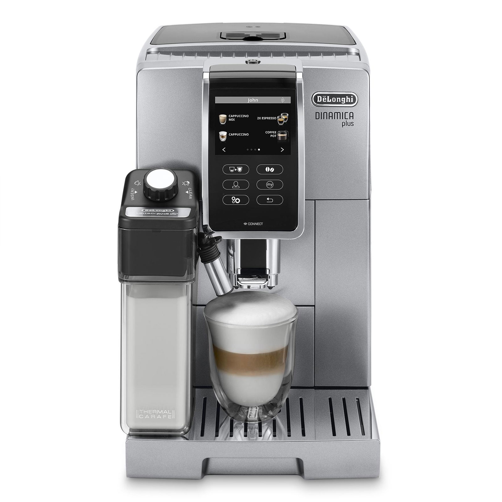 DeLonghi ECAM 370.95.S Dinamica Plus Kaffeevollautomat mit Kaffeekannen-Funktion silber