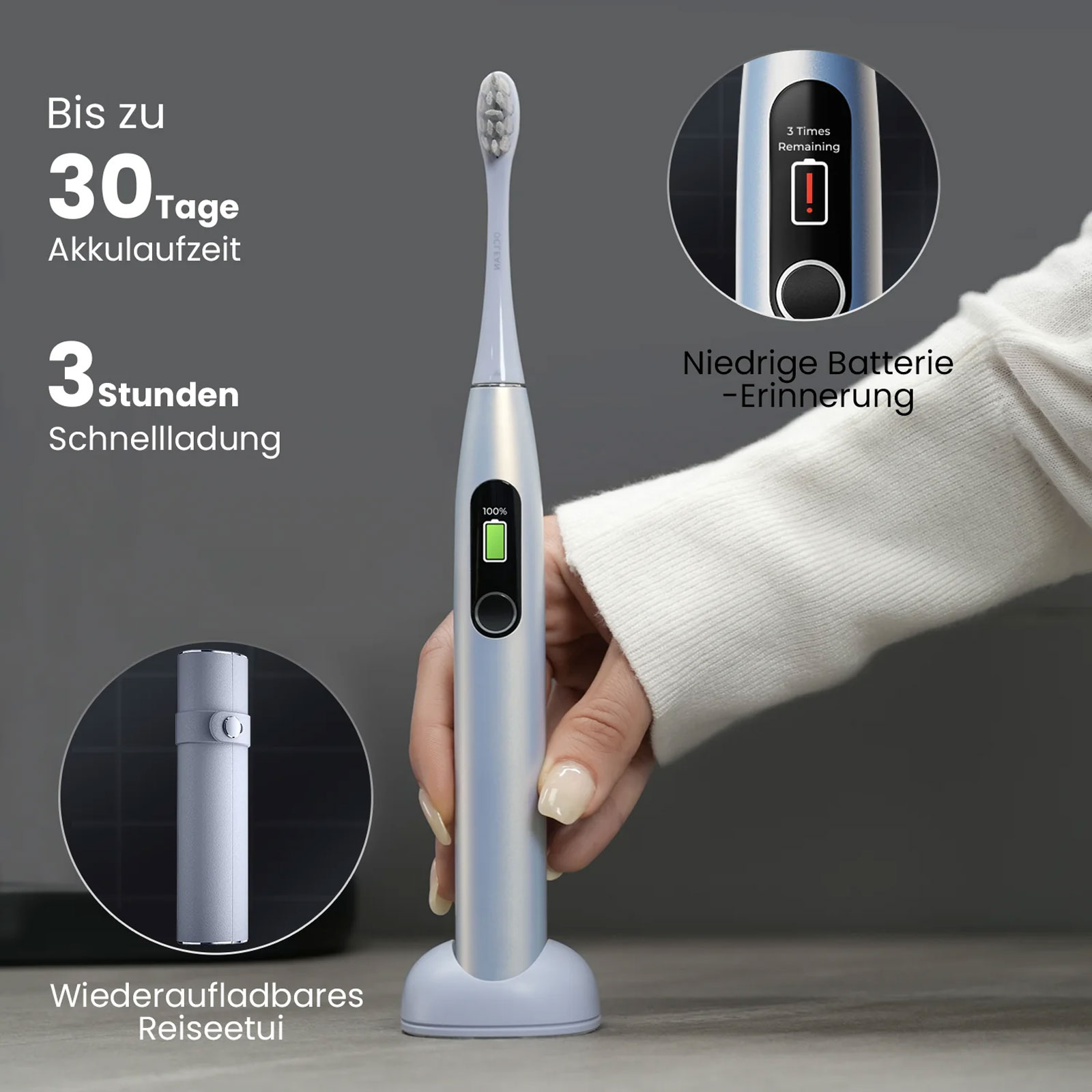 Oclean Schallzahnbürste X Pro Digital 30 Tage Akku 6-Achsen