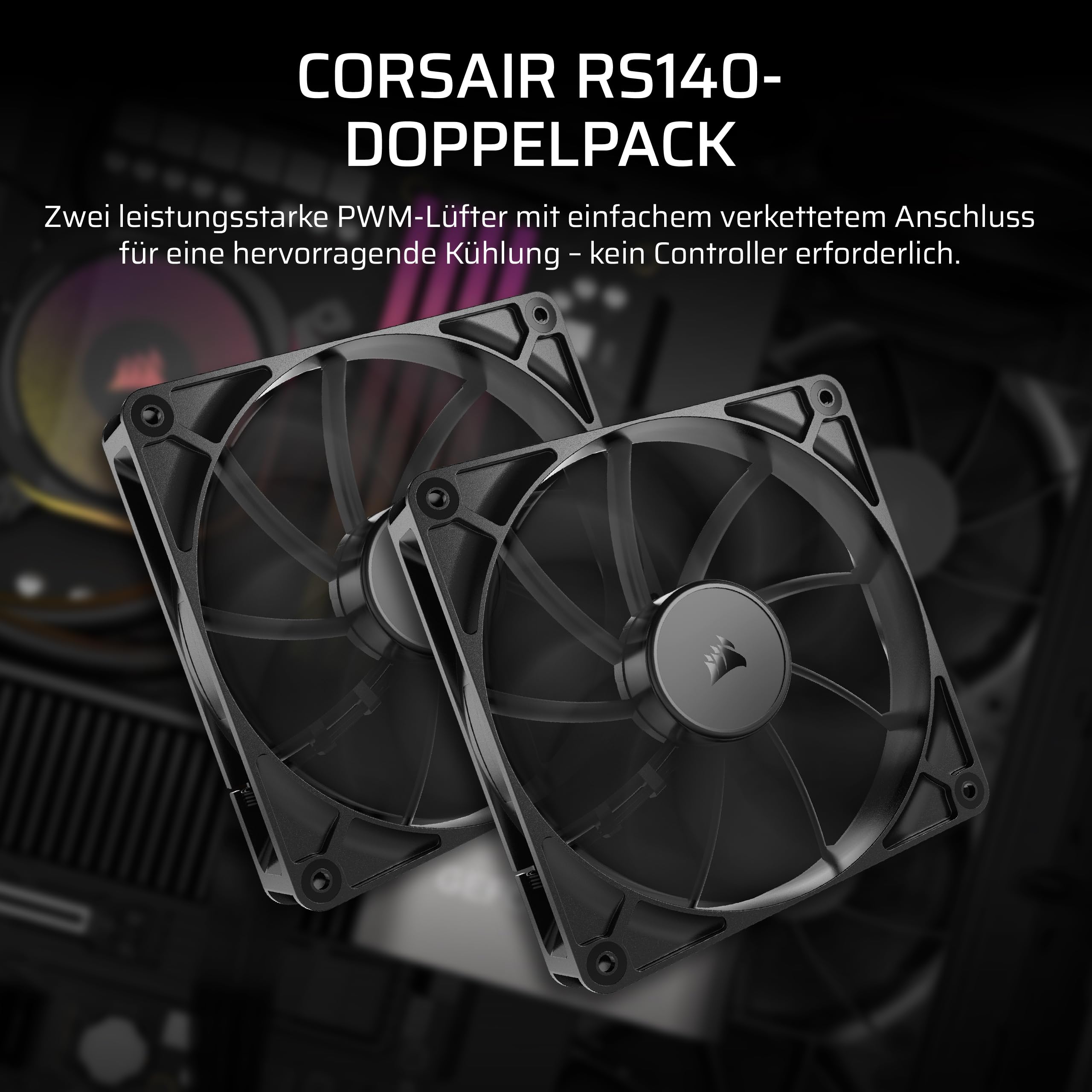 CORSAIR RS140 140mm PWM-Lüfter – Daisy-Chain-Verbindung – Geräuscharm