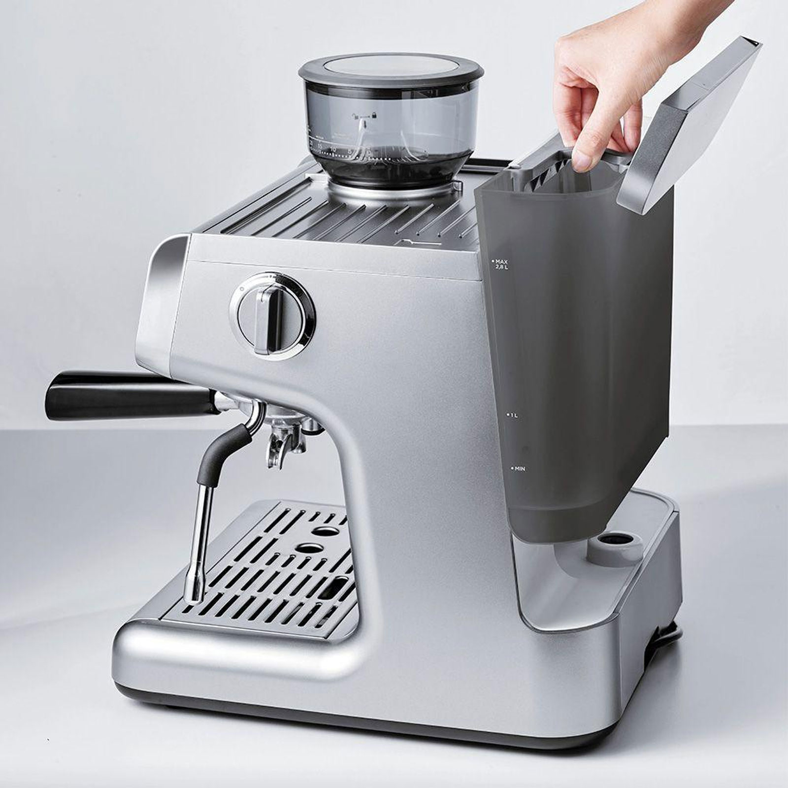 Polti Coffea G50S Siebträger-Espressomaschine (15 bar, 1600 Watt, Barista, Touchpanel, Edelstahl-Tamper, 30 Mahlgrade, 2,8 Liter Wassertank, Doppel-Ausgabe)