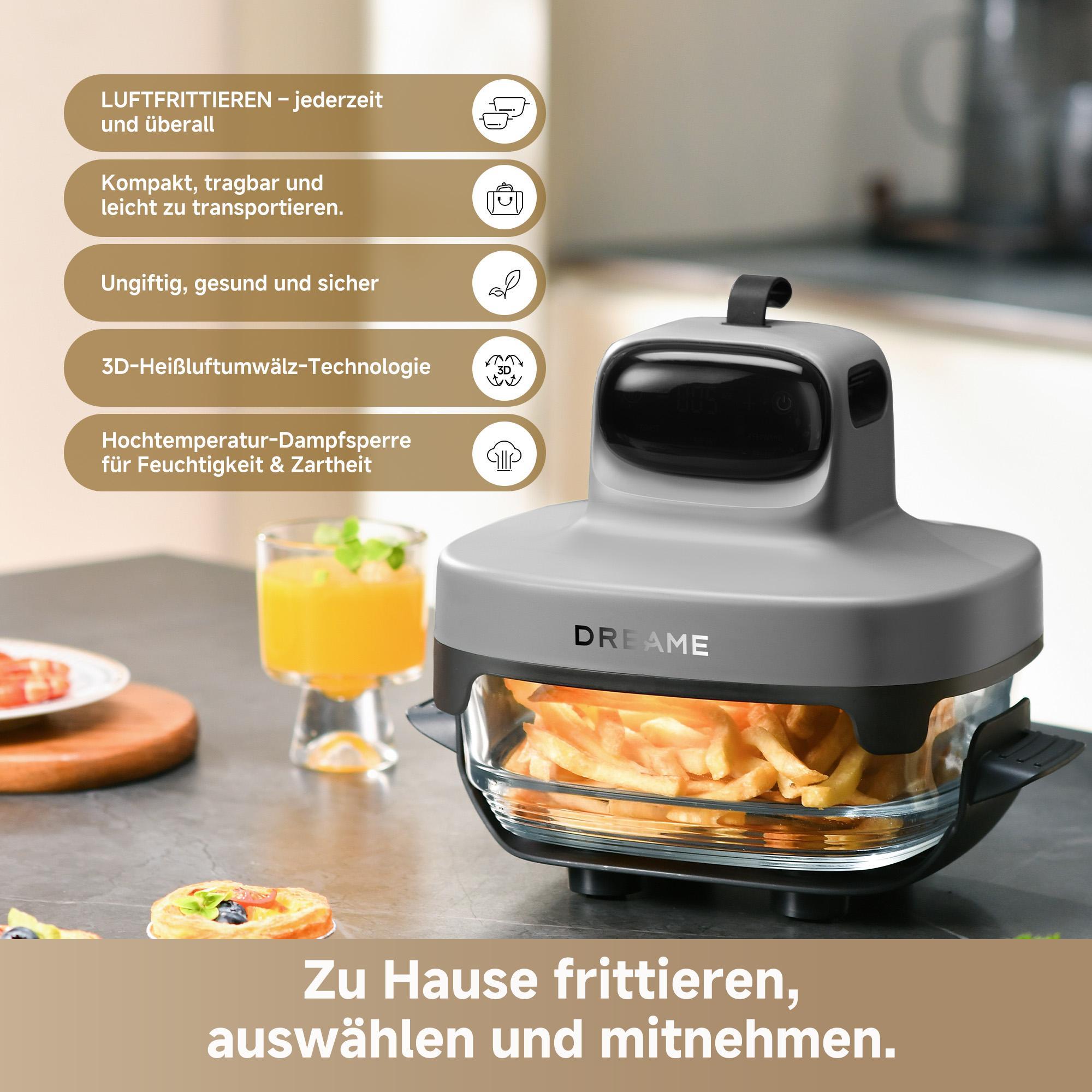 dreame Tasti Heißluftfritteuse 2,5 L und 4,5 L Glasbehälter, 1500 W Leistung