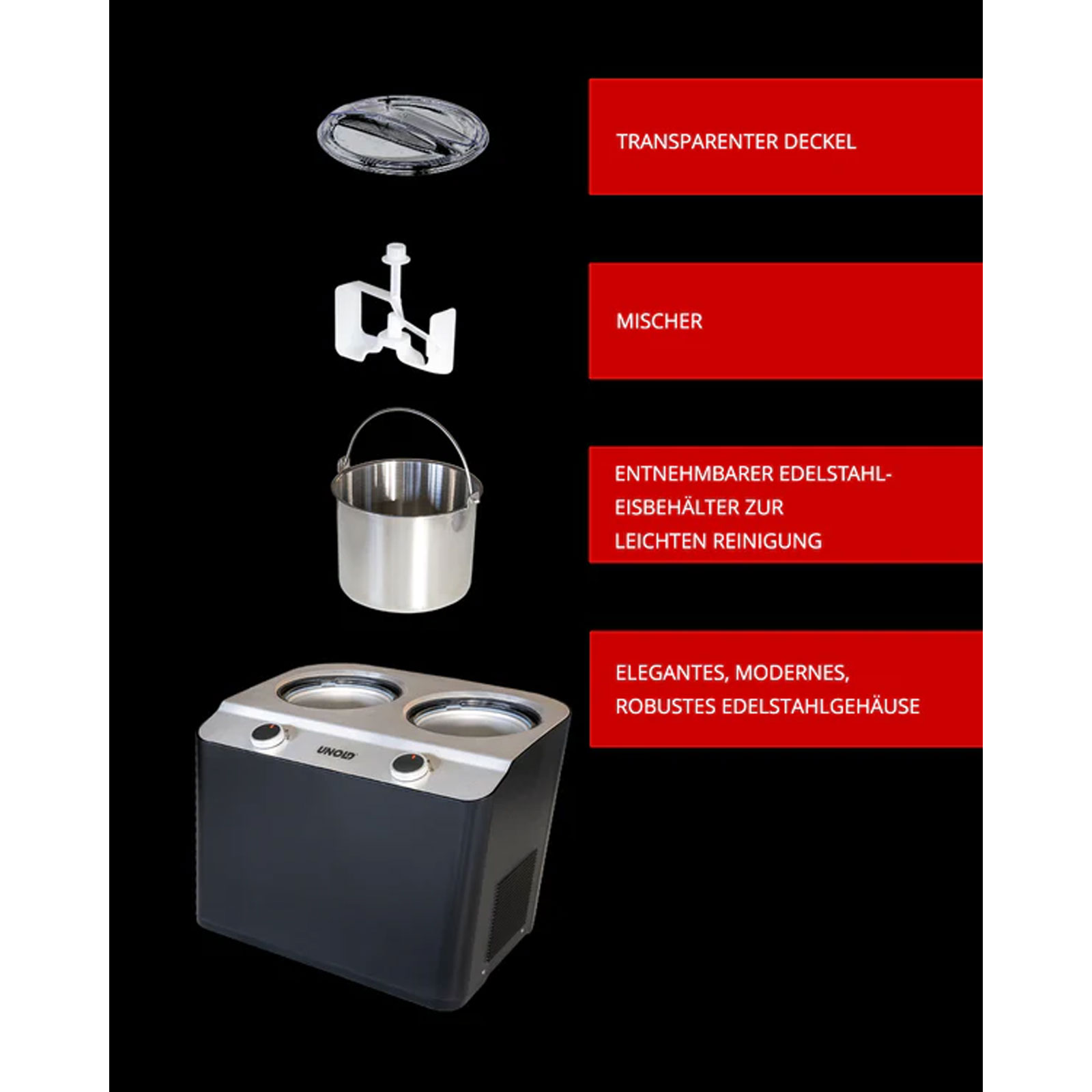 UNOLD Eismaschine 48835 Doppio Nero Doppel-Eismaschine