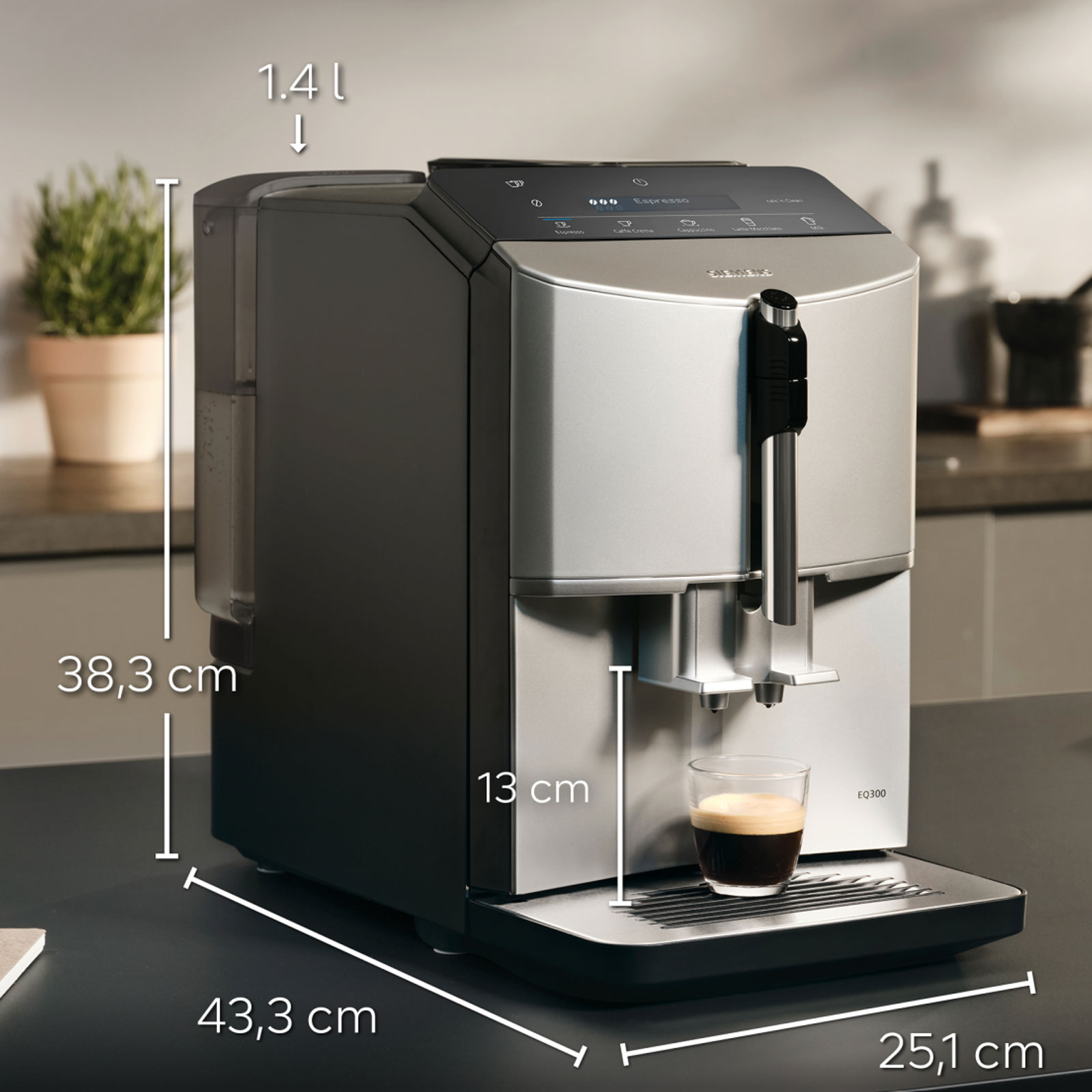 Siemens TF303E07 Kaffeevollautomat EQ.300 inox silber metallic Siemens TF303E07 Kaffeevollautomat EQ.300 inox silber metallic