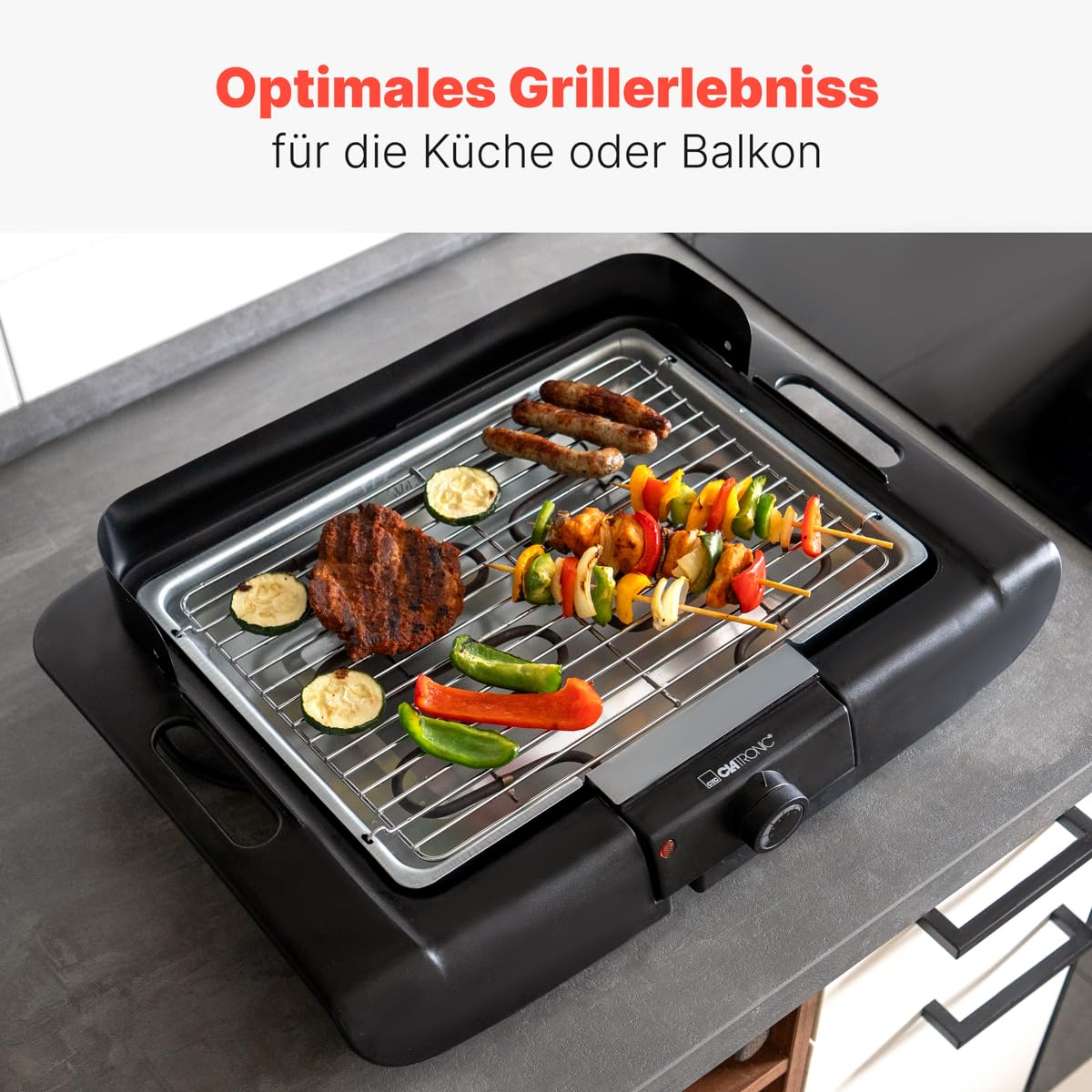 Clatronic® Barbecue-Tischgrill | Elektrogrill ideal für Balkon & Küche, BQ 3841