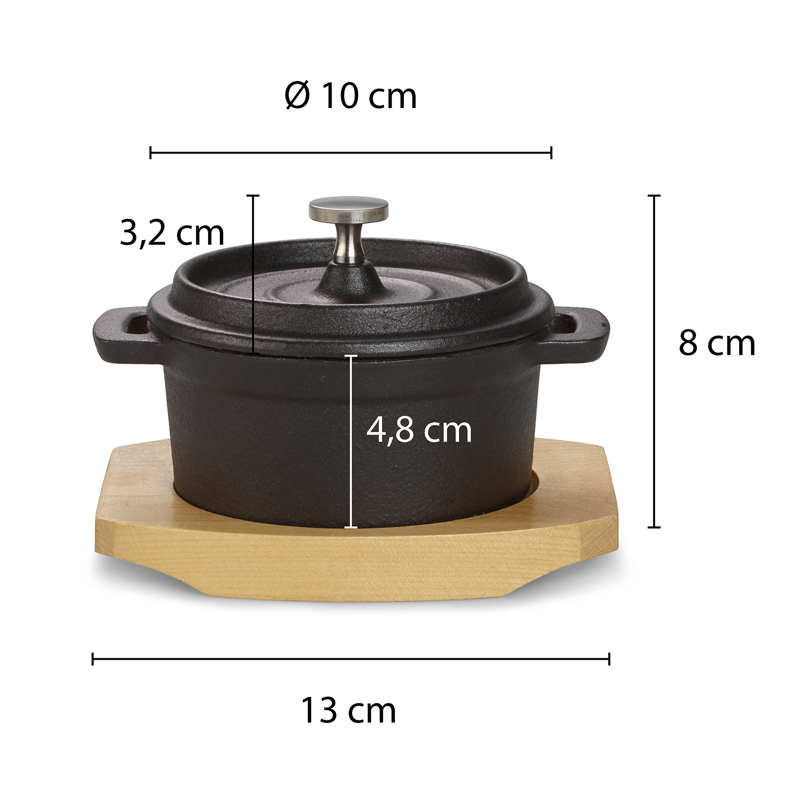 Echtwerk Kochtopf Gusseisen Mini-Kochtopf mit Servierbrett, Kleiner Bräter 200 ml