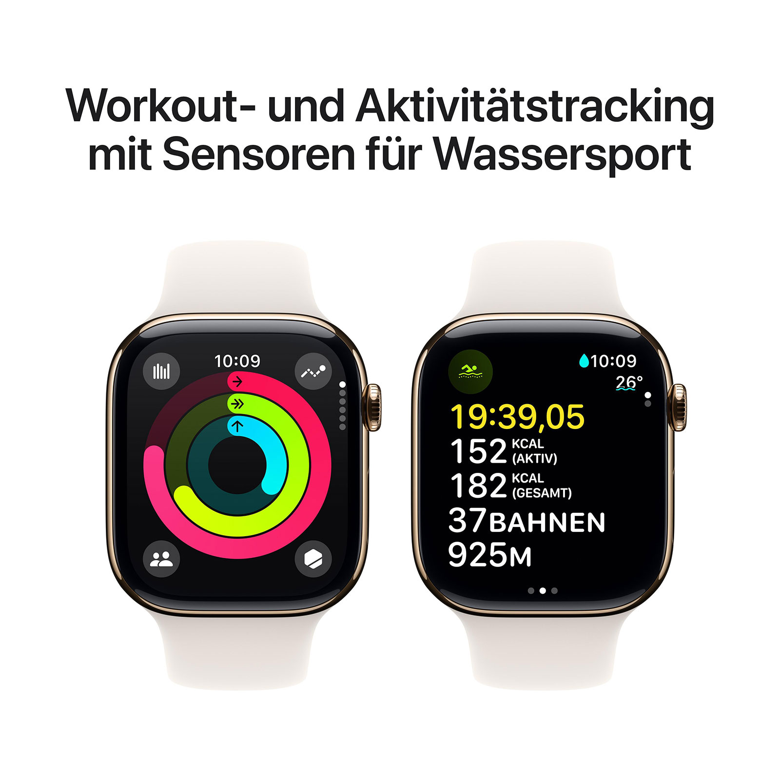 Apple Watch Series 10 GPS + Cellular, 46 mm Titangehäuse Gold, Sportarmband Polarstern - S/M