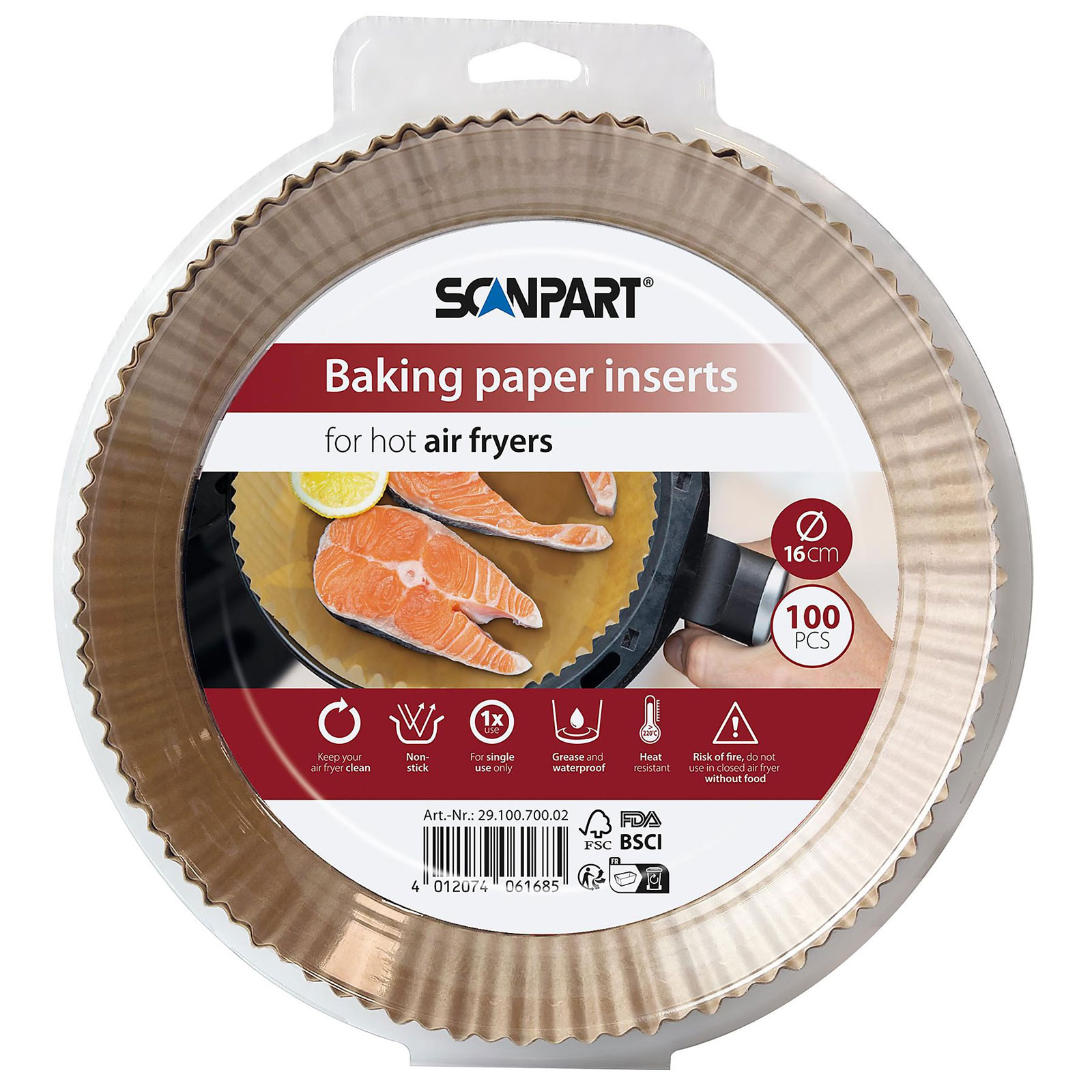 SCANPART Backpapier für Heißluftfritteusen 16 cm rund (100 Stück)
