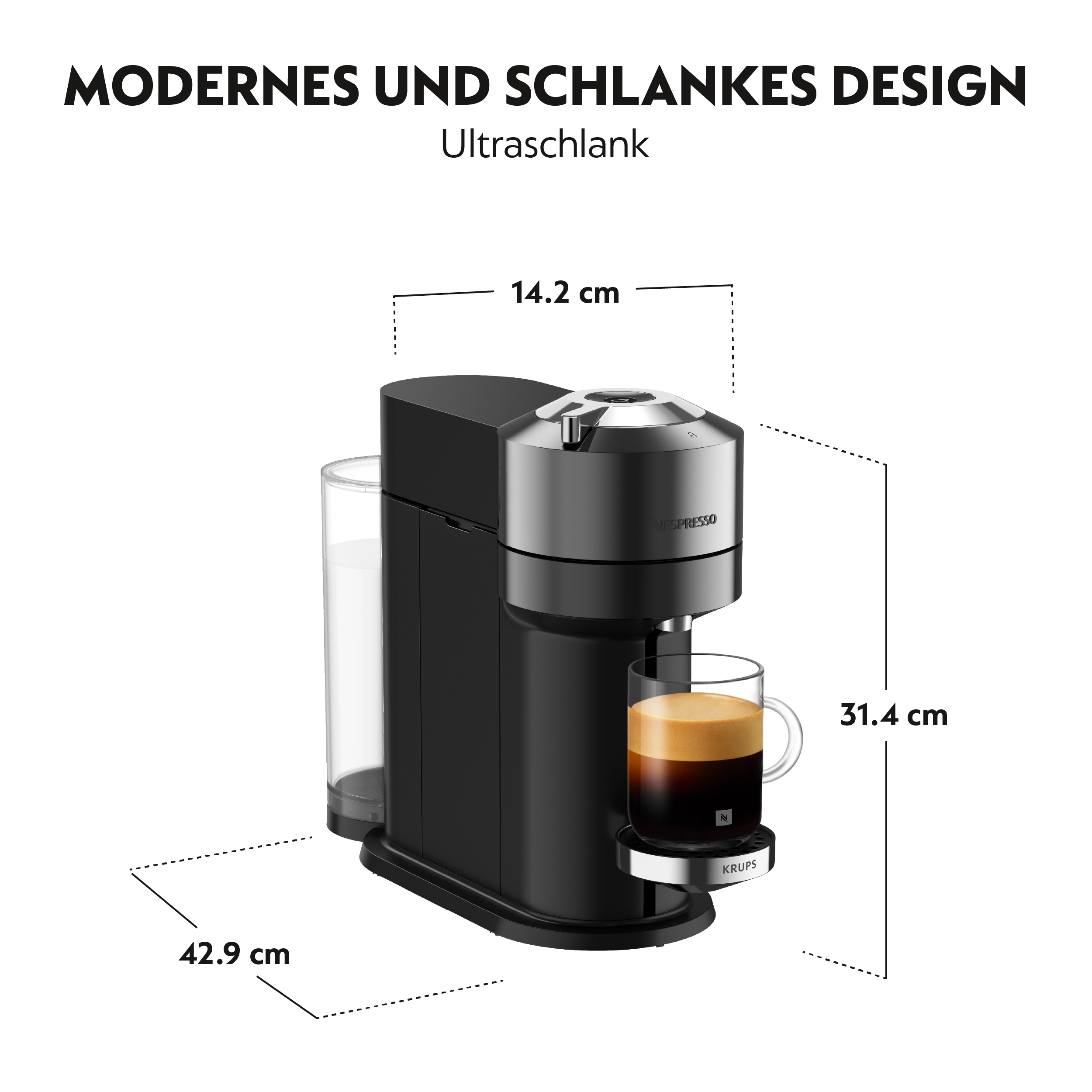 Krups XN 910C Nespresso Vertuo Next Dark Chrome + Nespresso Aeroccino 3 Milchaufschäumer