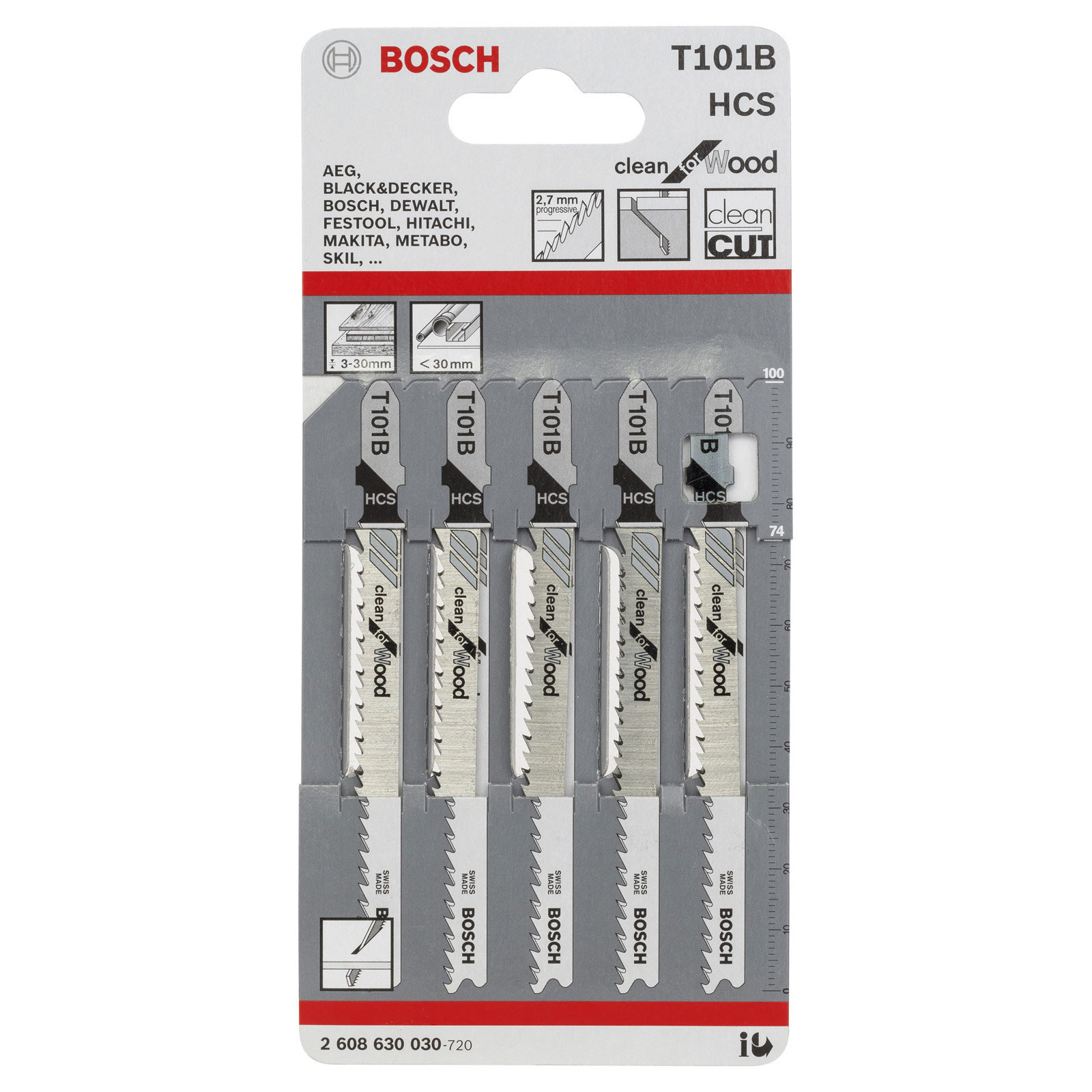 Bosch Professional Stichsaegeblatt T 101 B Clean for Wood, 5er-Pack