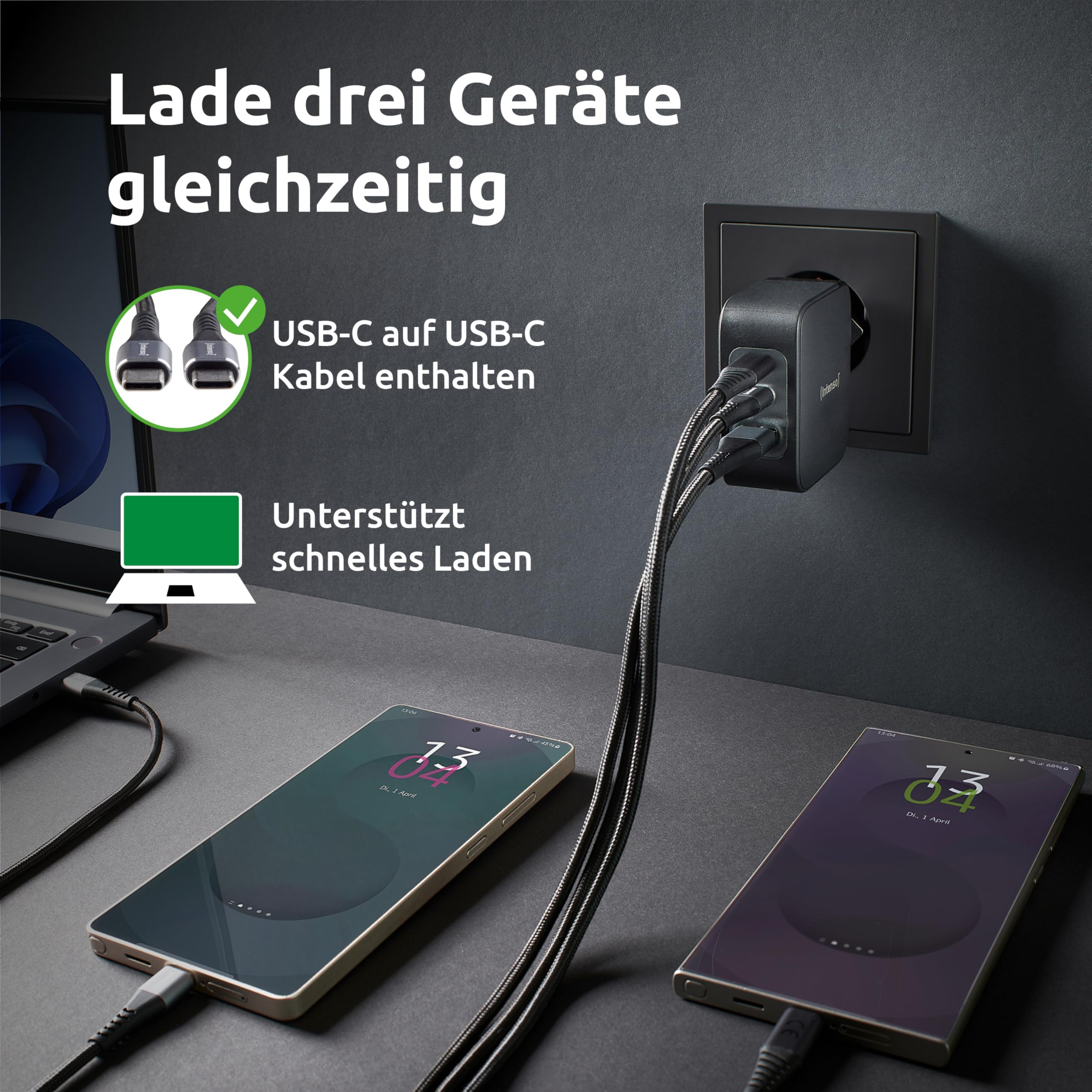 Intenso Power Adapter W100ACC GaN + C520C Kabel