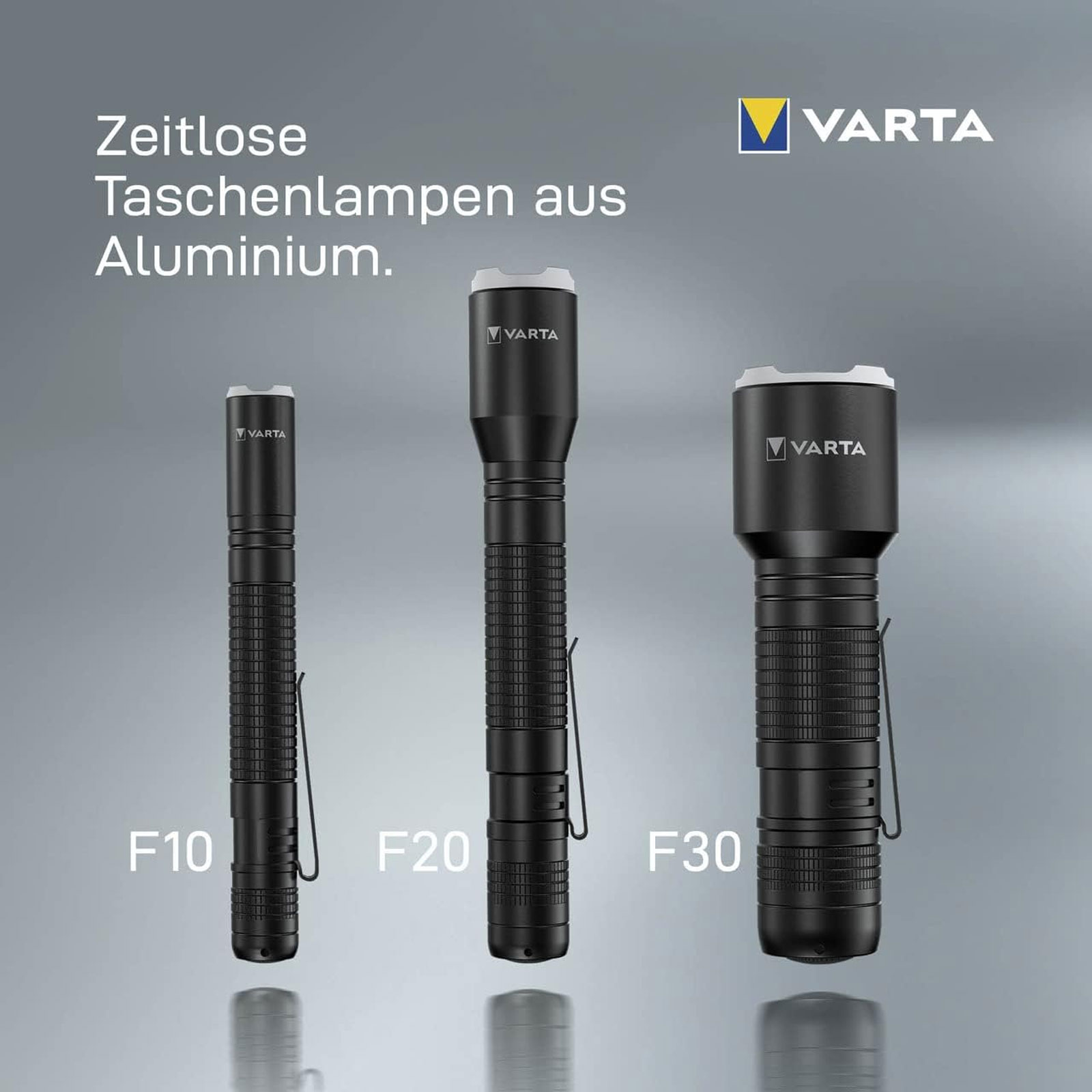 VARTA Taschenlampe Aluminium Light F10 Pro (stoßfest (1 m), LED, 2 x Longlife Power AAA)