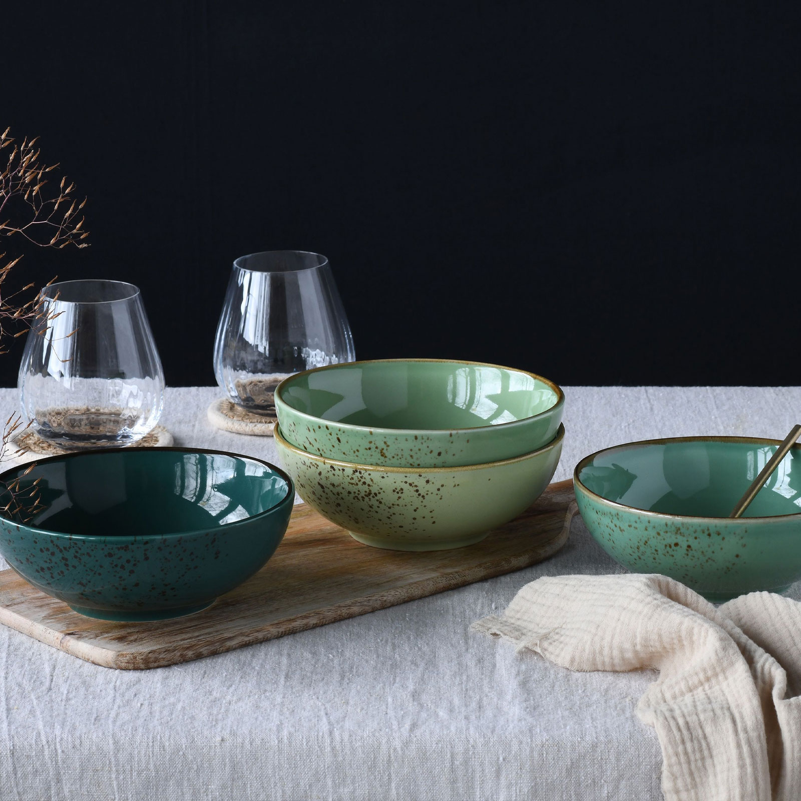 CreaTable, 22878, Serie Nature Collection Green Life Bowls, 4-teiliges Geschirrset, Smoothie Bowl Set aus Steinzeug