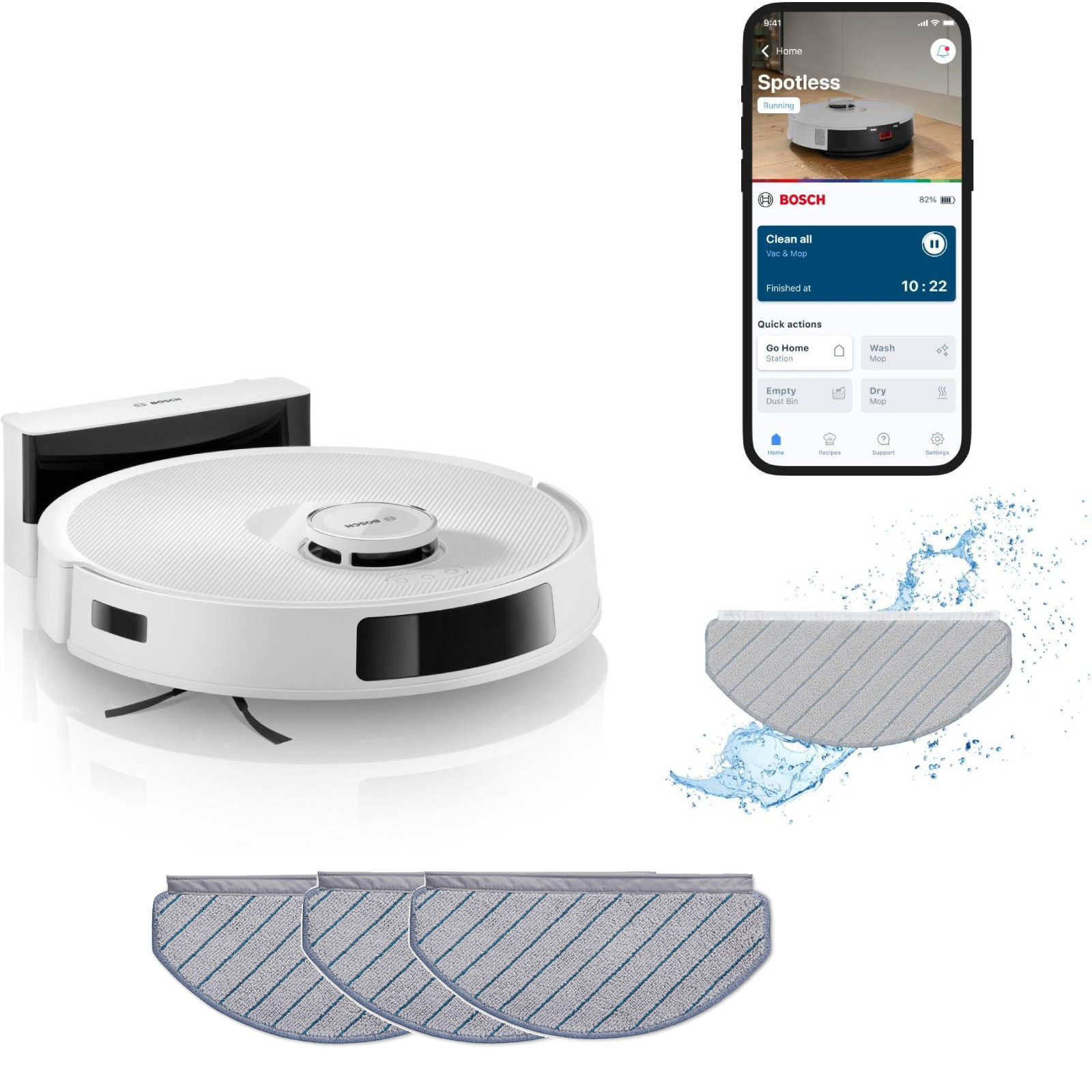 BOSCH BCRC2W Saugroboter mit Wischfunktion inkl. 3 Wischpads BHZRMP12