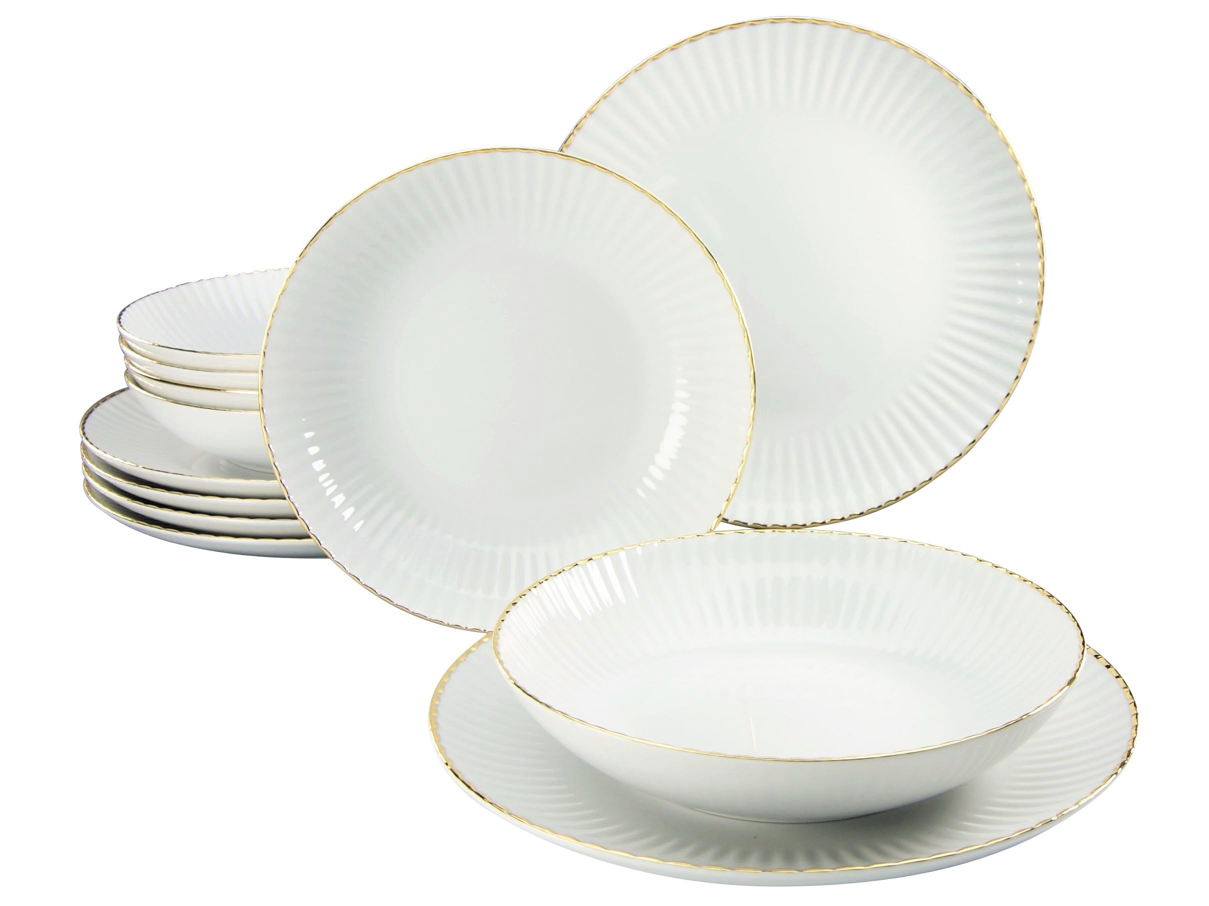 CreaTable, 20752, Serie Allegra Goldband, 12-teiliges Geschirrset für 6 Personen