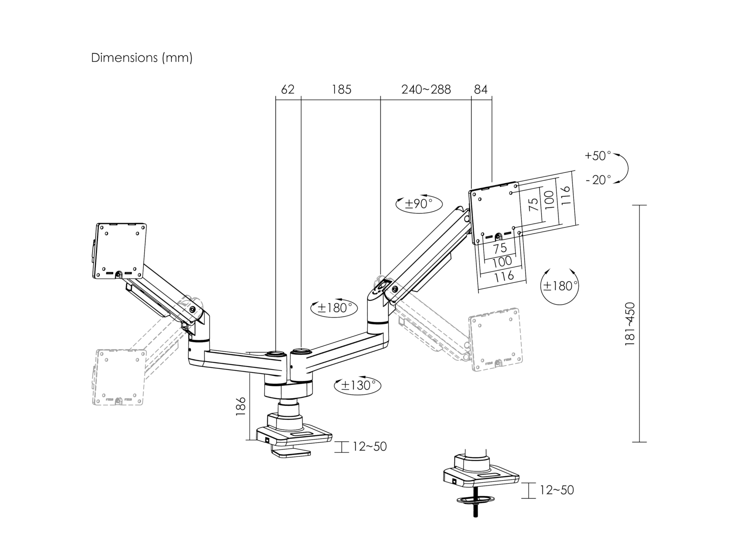 Equip 650182 17"-35" Hochleistungs-Tischhalterung für Zwei Monitore Equip 650182 17"-35" Hochleistungs-Tischhalterung für Zwei Monitore