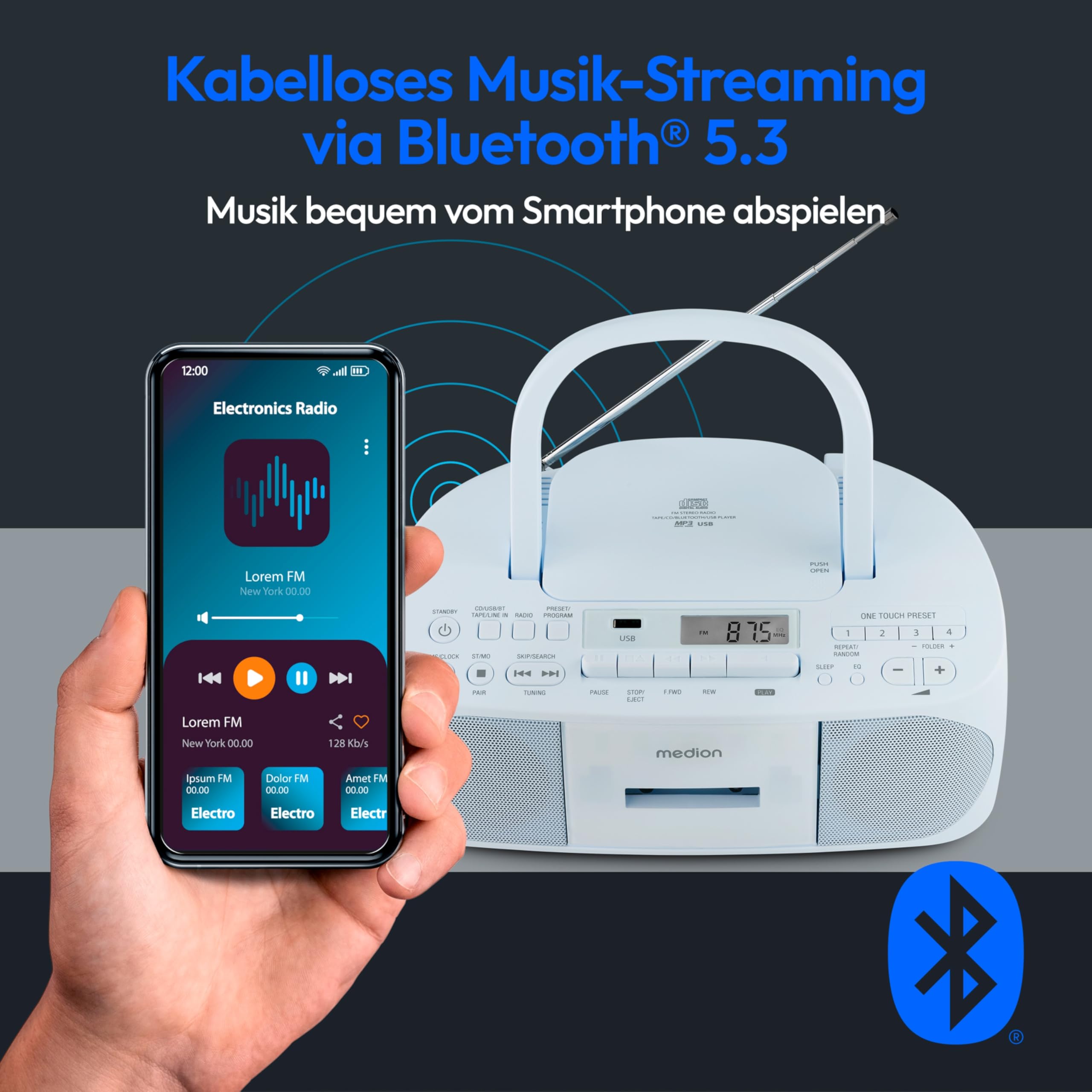 Medion LIFE E65010 Boombox Radiorekorder USB mit CD-Spieler und Kassettendeck