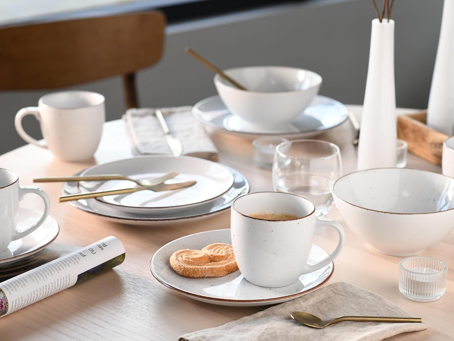 CreaTable, 20317, Serie VINTAGE NATURE weiss, Geschirrset Kombiservice 16 teilig