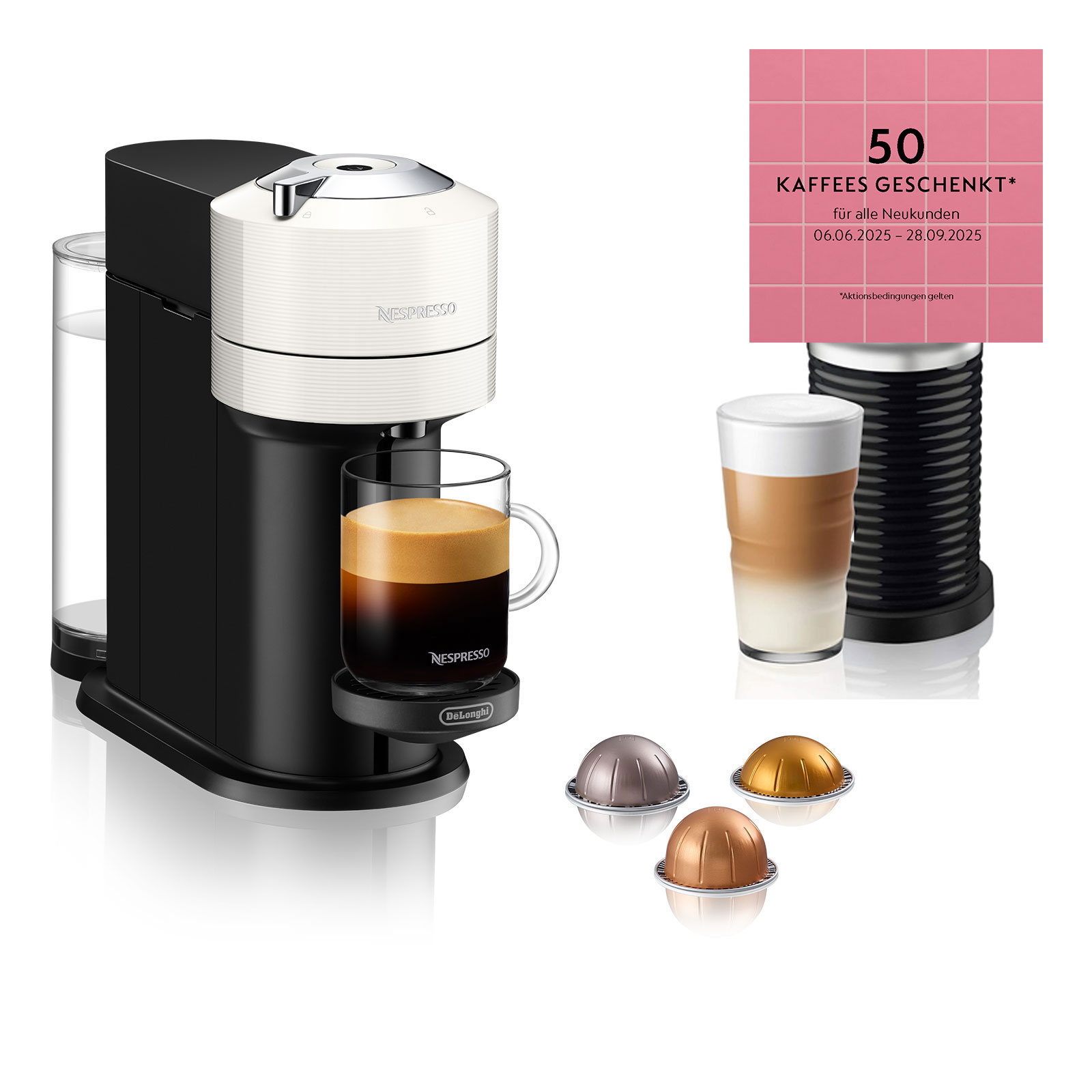 Delonghi ENV120.W VertuoNext Basic + Nespresso Aeroccino 3 Milchaufschäumer Delonghi ENV120.W VertuoNext Basic + Nespresso Aeroccino 3 Milchaufschäumer
