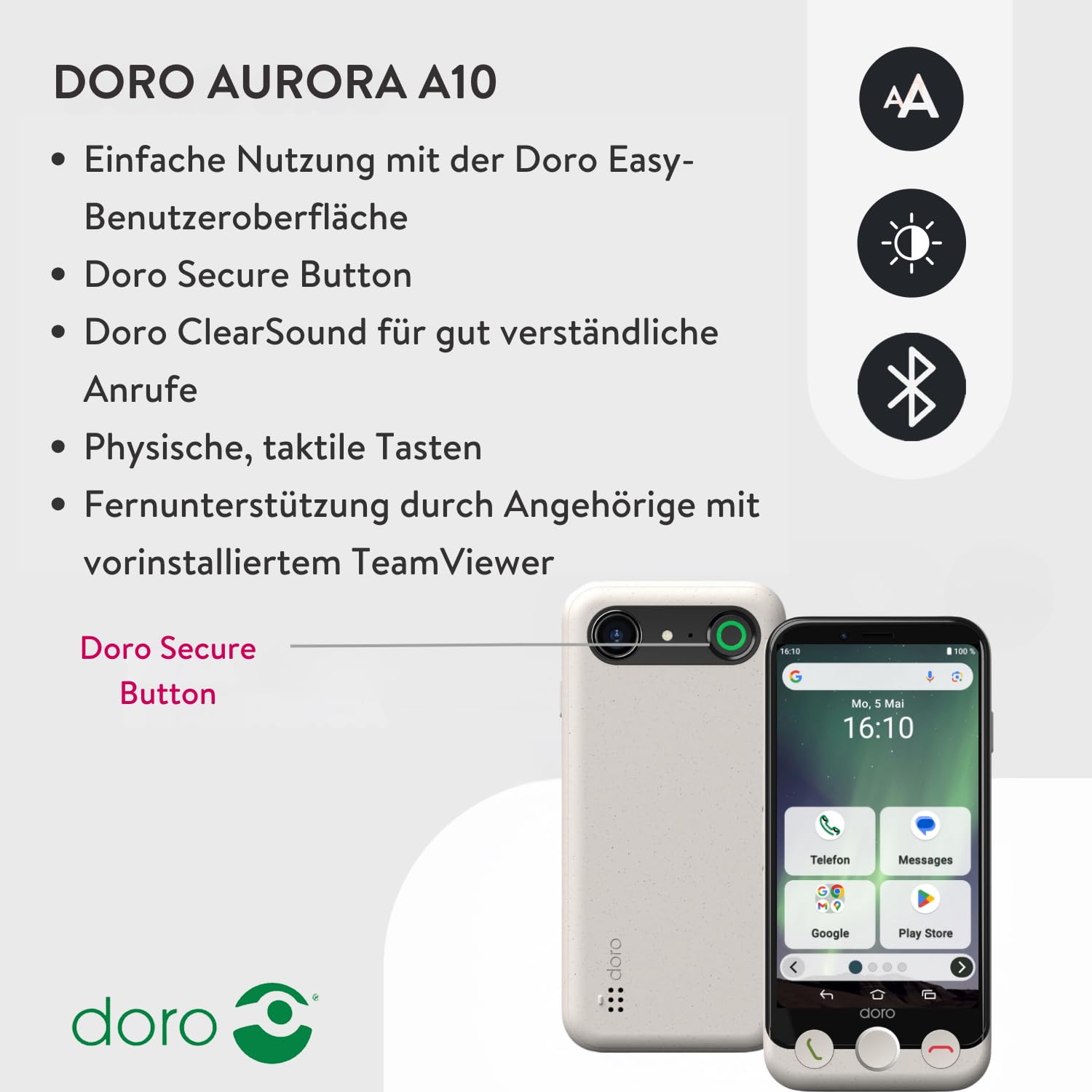 Doro - Aurora A10 Mobiltelefon - Senioren-Smartphone