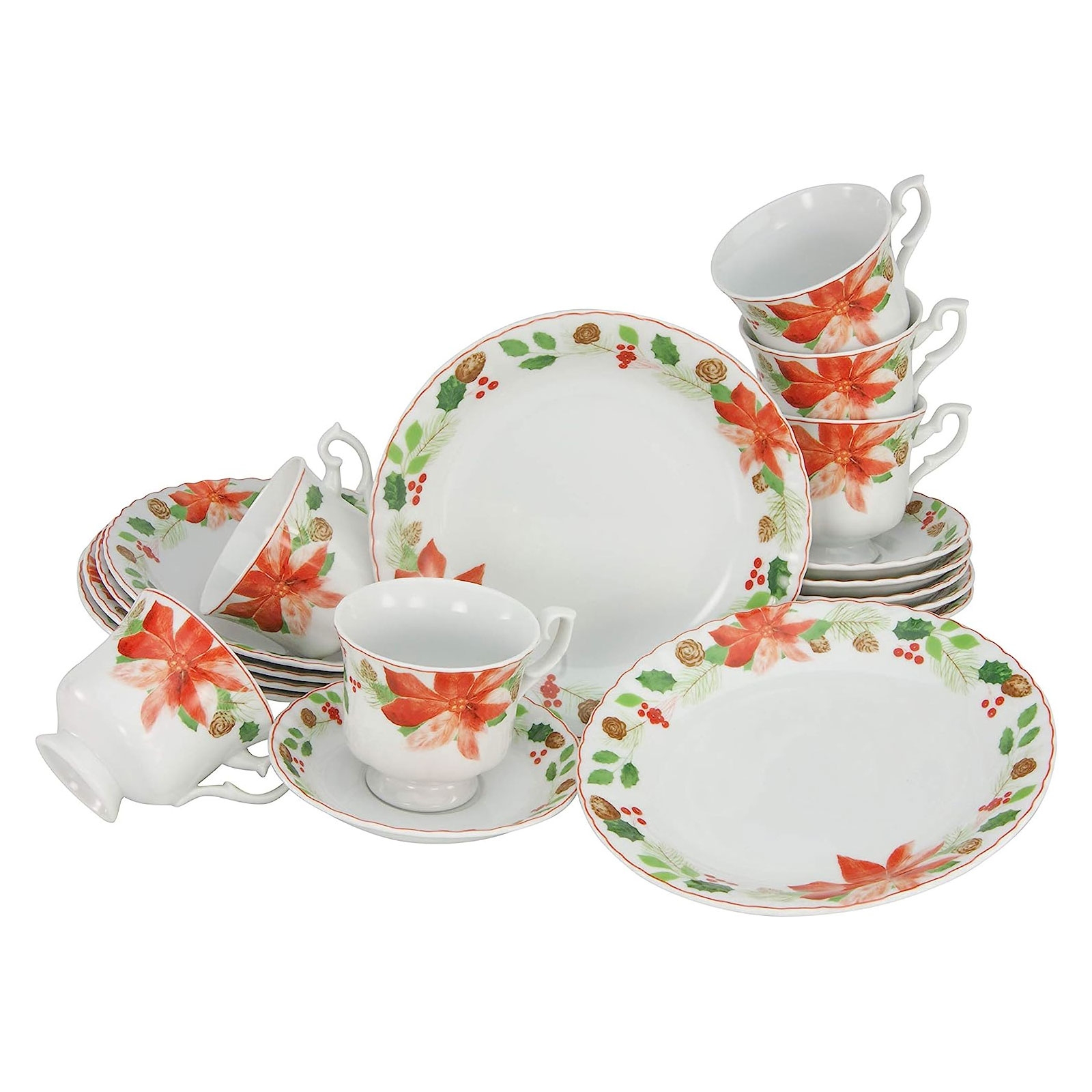 CreaTable, 22414, Serie Iwona CHRISTROSE, Geschirrset, Kaffeeservice 18 teilig, Porzellan