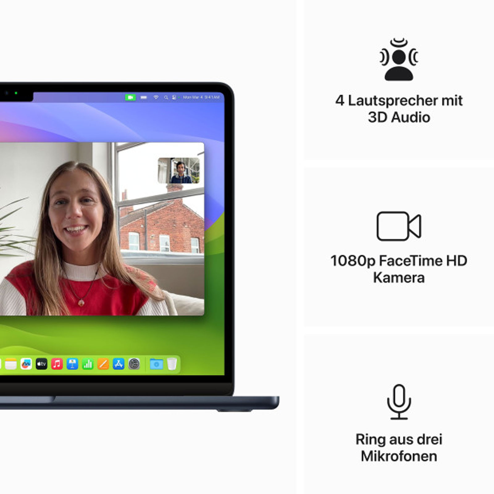 Apple MacBook Air, 13 Zoll, 2024, Mitternacht, M3, 8-Core CPU, 10-Core GPU, 16 GB, 256 GB SSD (30 Watt Ladegerät)