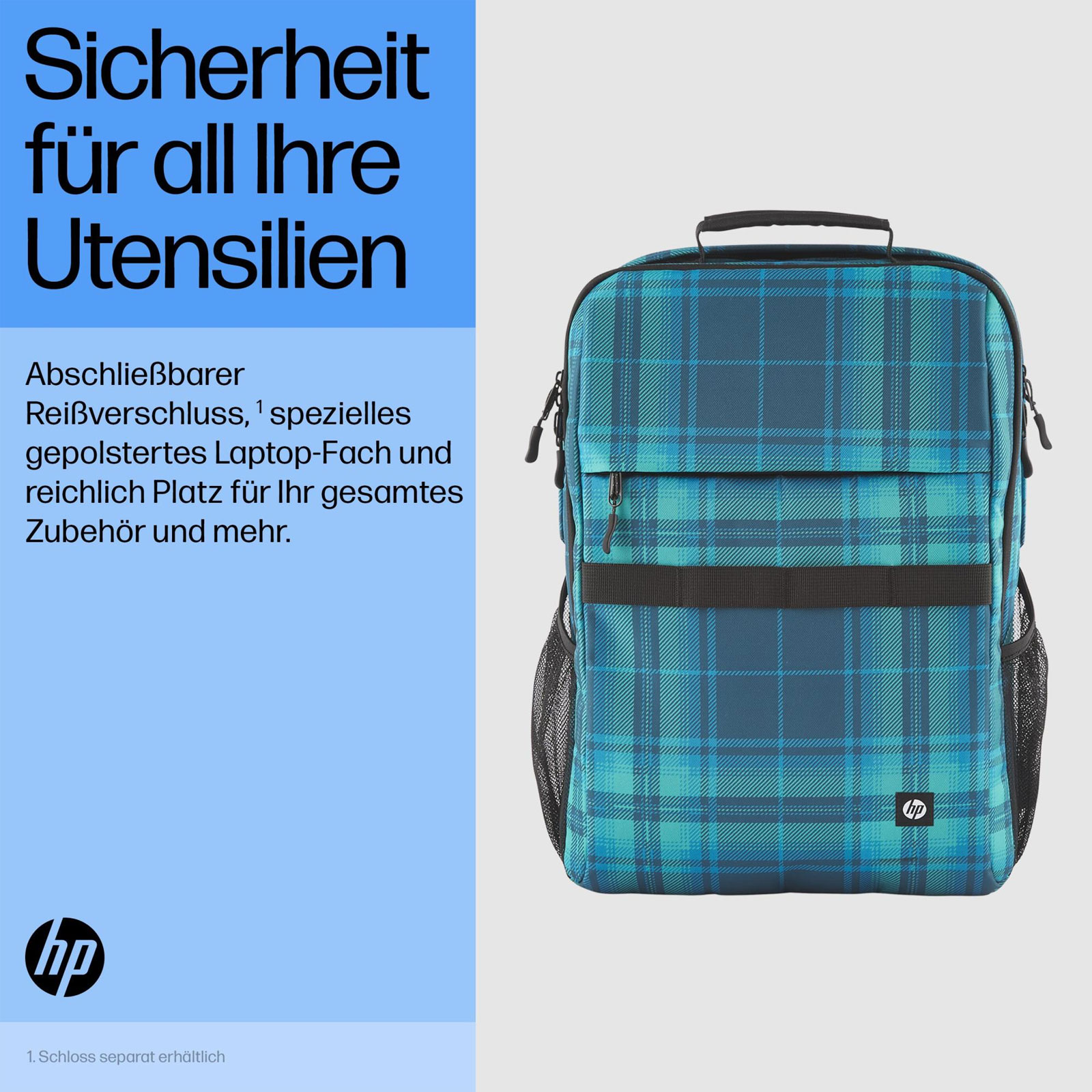 HP Campus XL Rucksack, Tartan Plaid (16,1 Zoll, Regenschutz, 7J594AA)