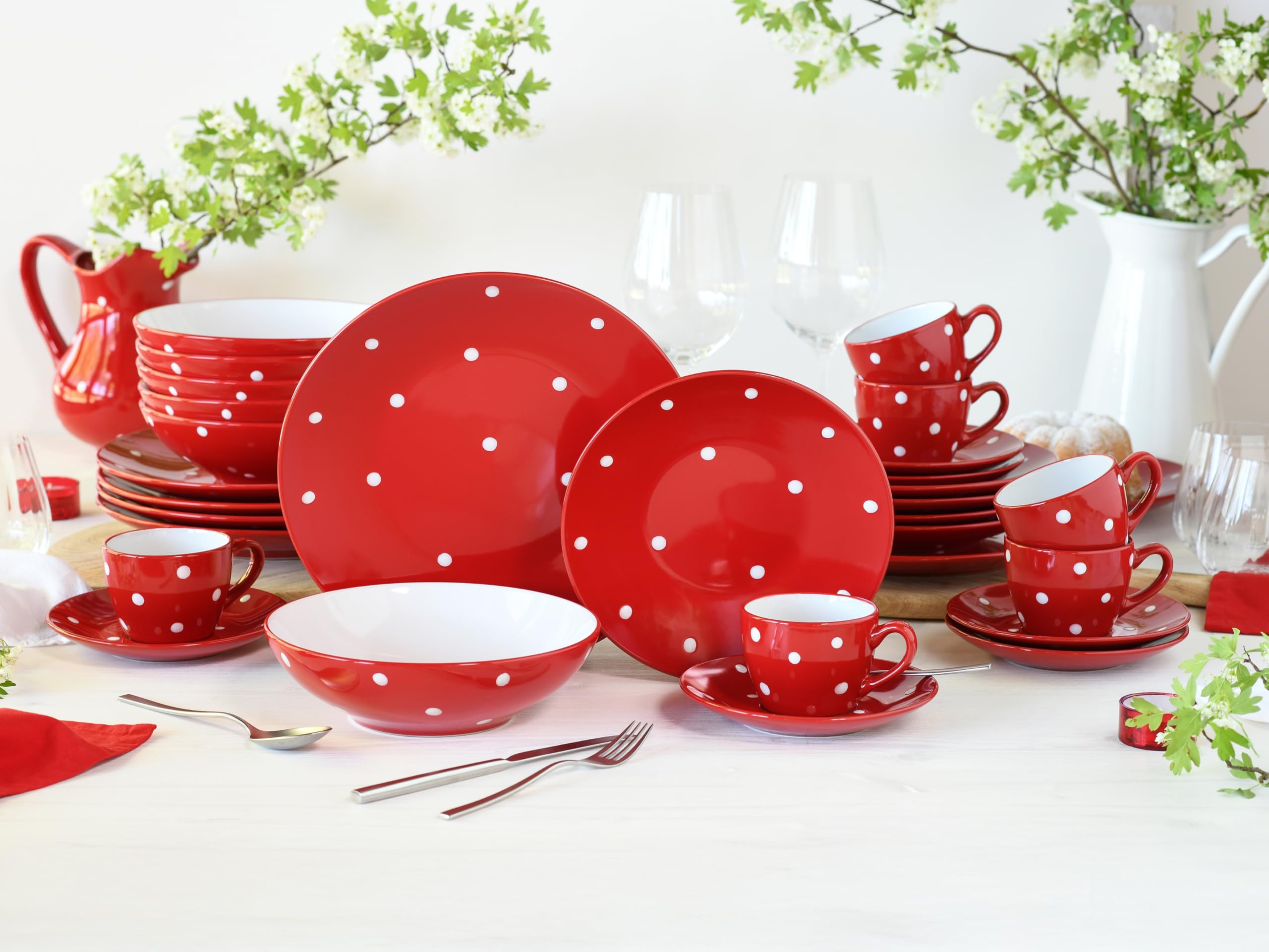 CreaTable 24594 Kaffeeservice Serie Polka Dots Rot-Weiss 18-tlg. 6 Personen