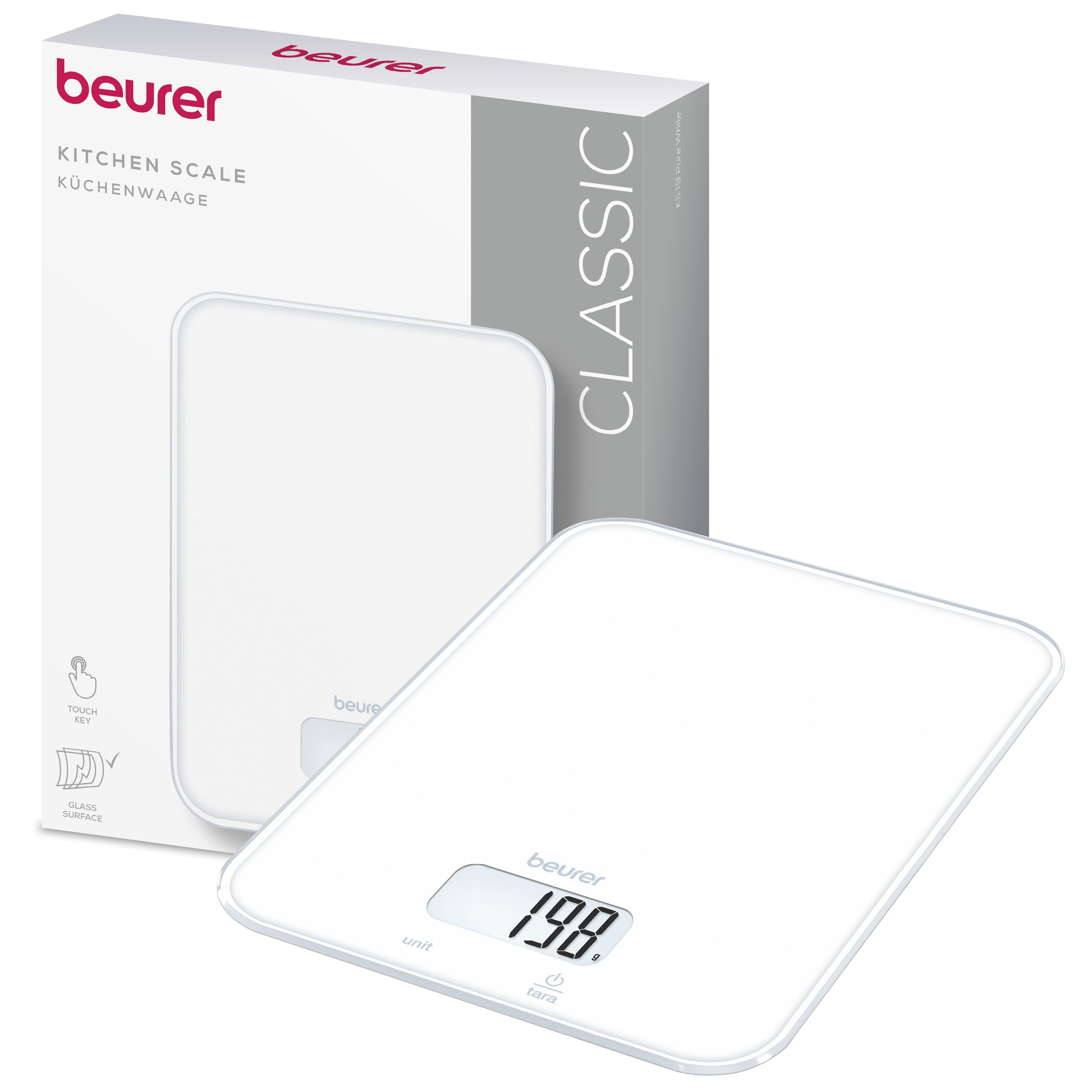 Beurer KS 19 Pure White digitale Küchenwaage, Tragkraft bis zu 5 kg