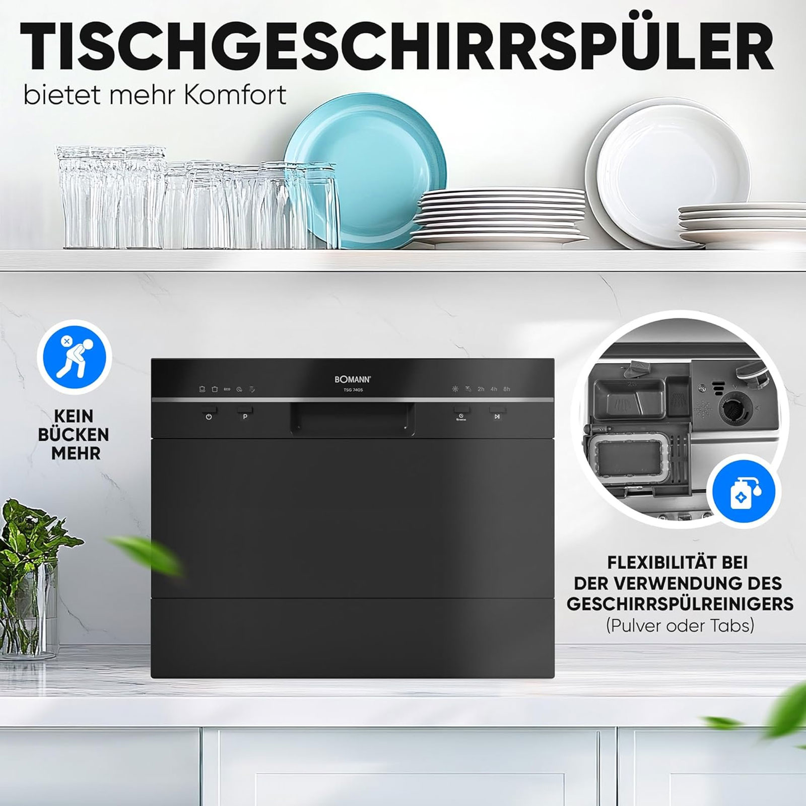 Bomann TSG 7405 Tisch-Geschirrspüler, Weiß