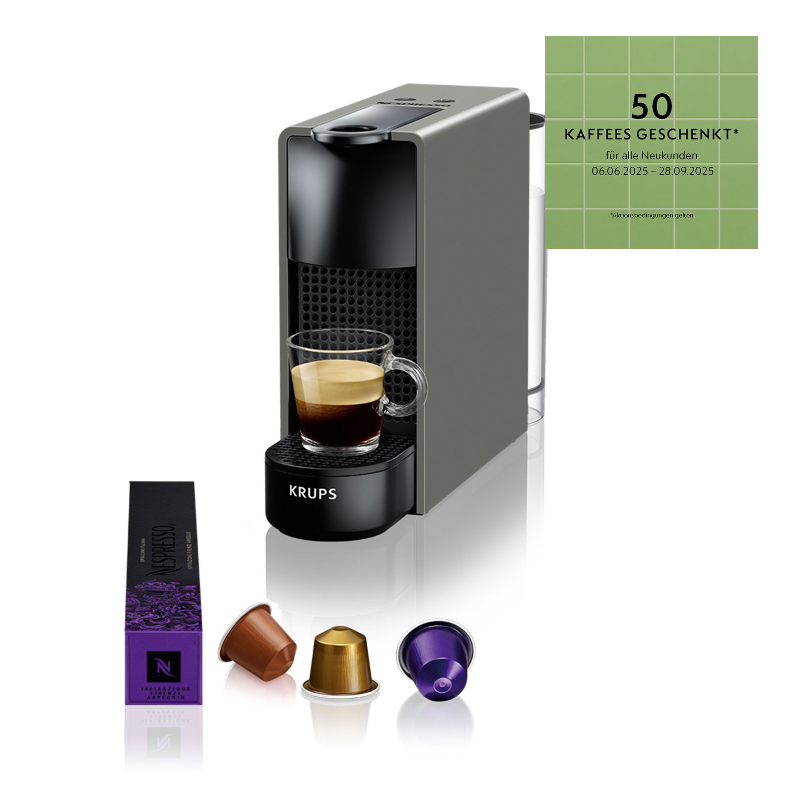 Krups XN110B Essenza Mini Nespressomaschine Grau