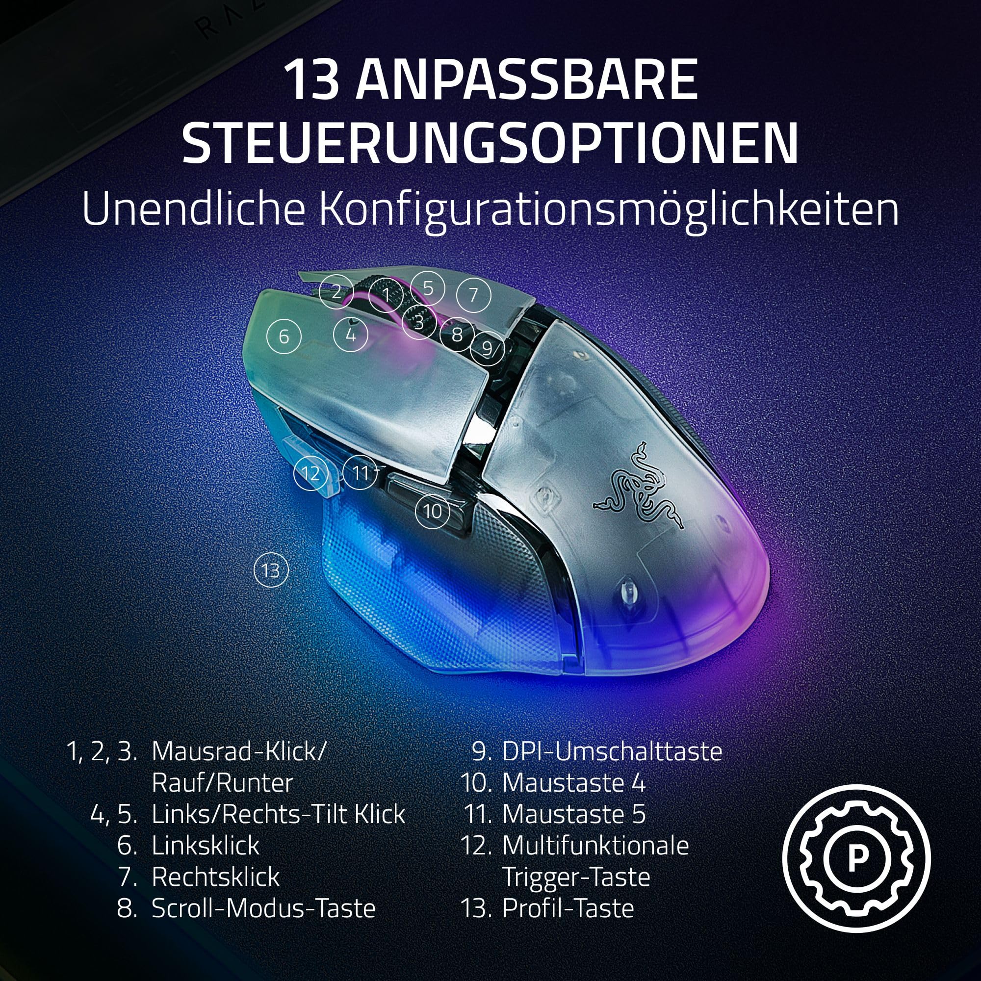 Razer Basilisk V3 Pro 35K Phantom White - kabellose ergonomische RGB Gaming-Maus