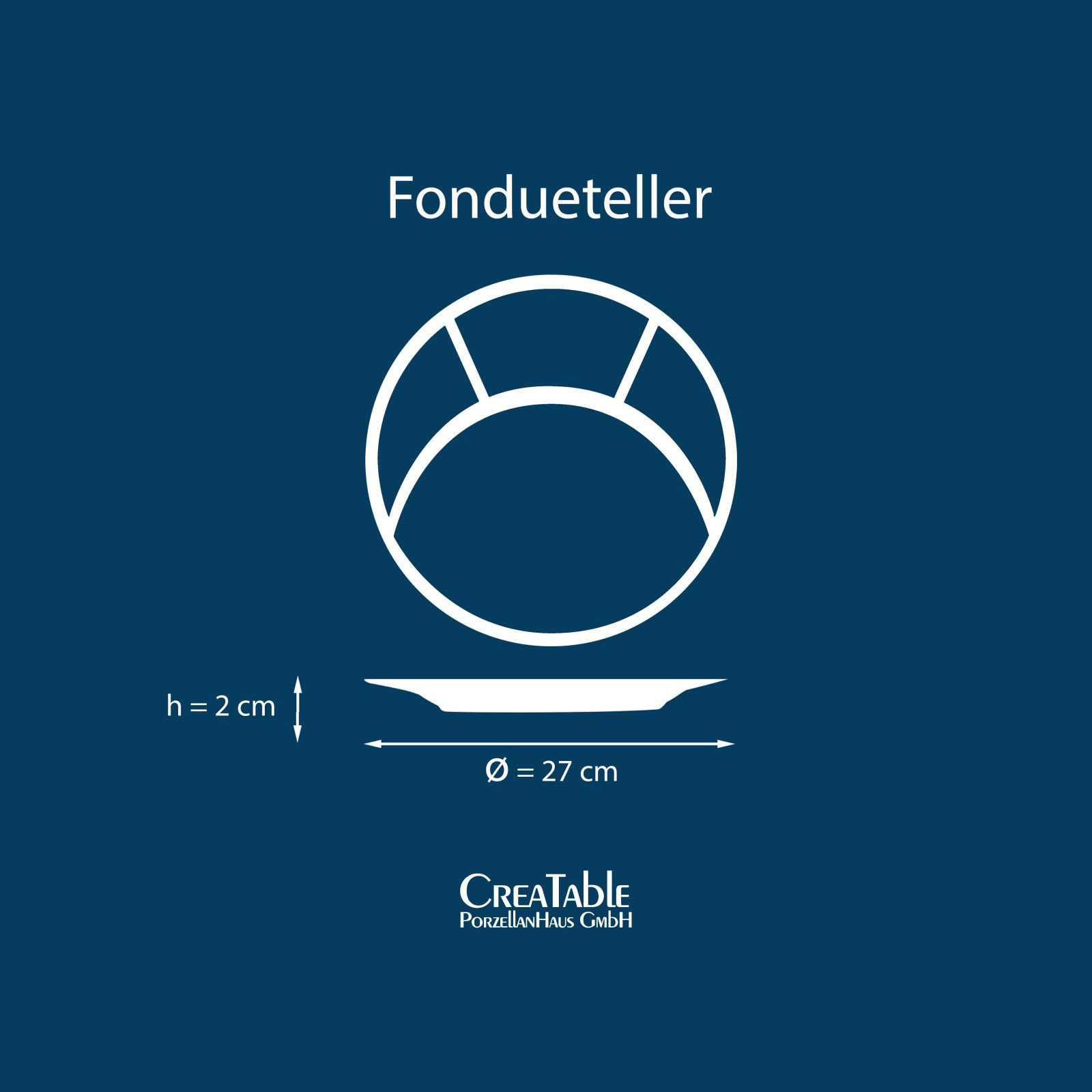 Creatable 22921 Fondue und Grill-Teller UNIVERSAL schwarz Geschirrset Fondueteller 4 tlg Porzellan