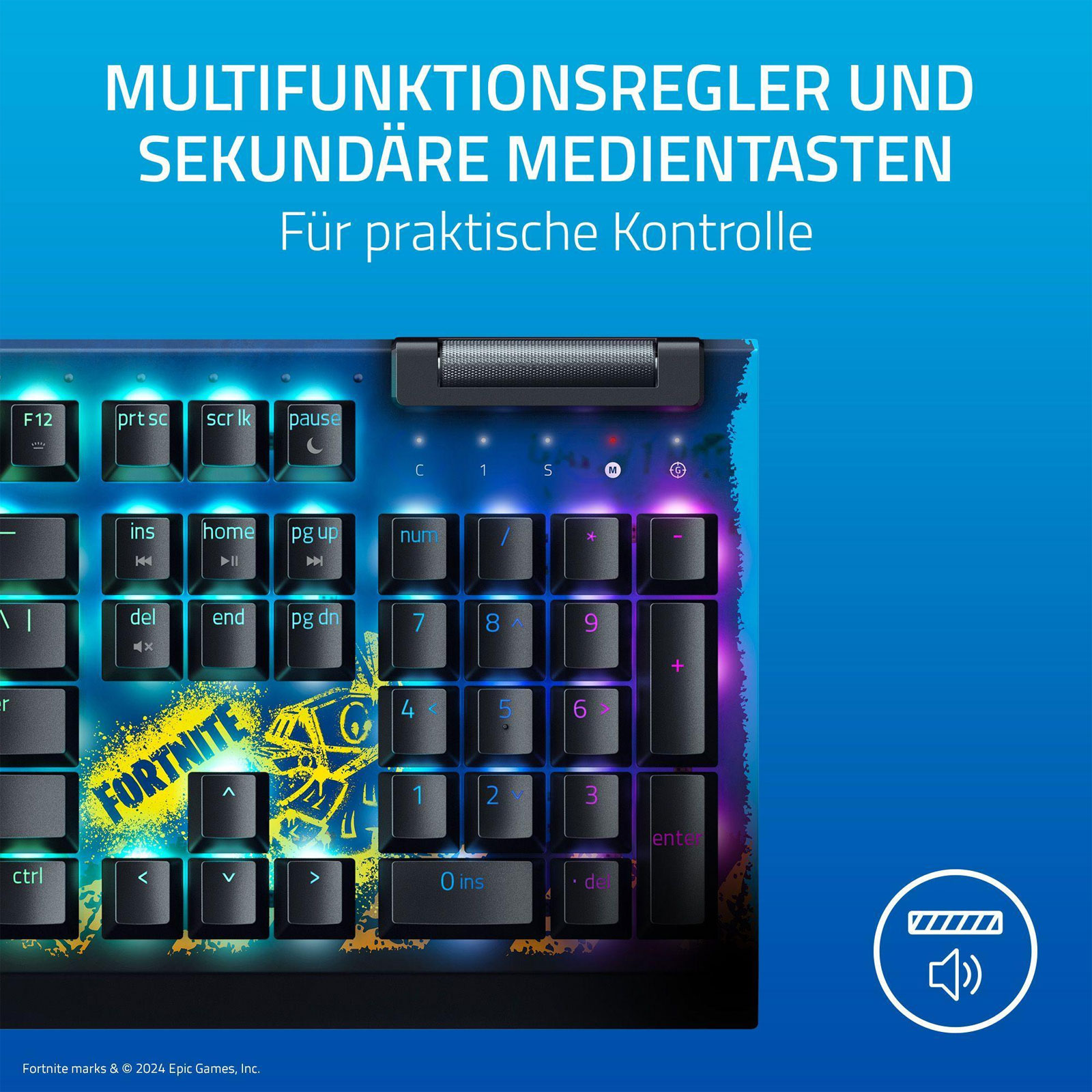 RAZER BlackWidow V4 X - Fortnite Edition, Yellow Switches (US-Layout, mechanisch)