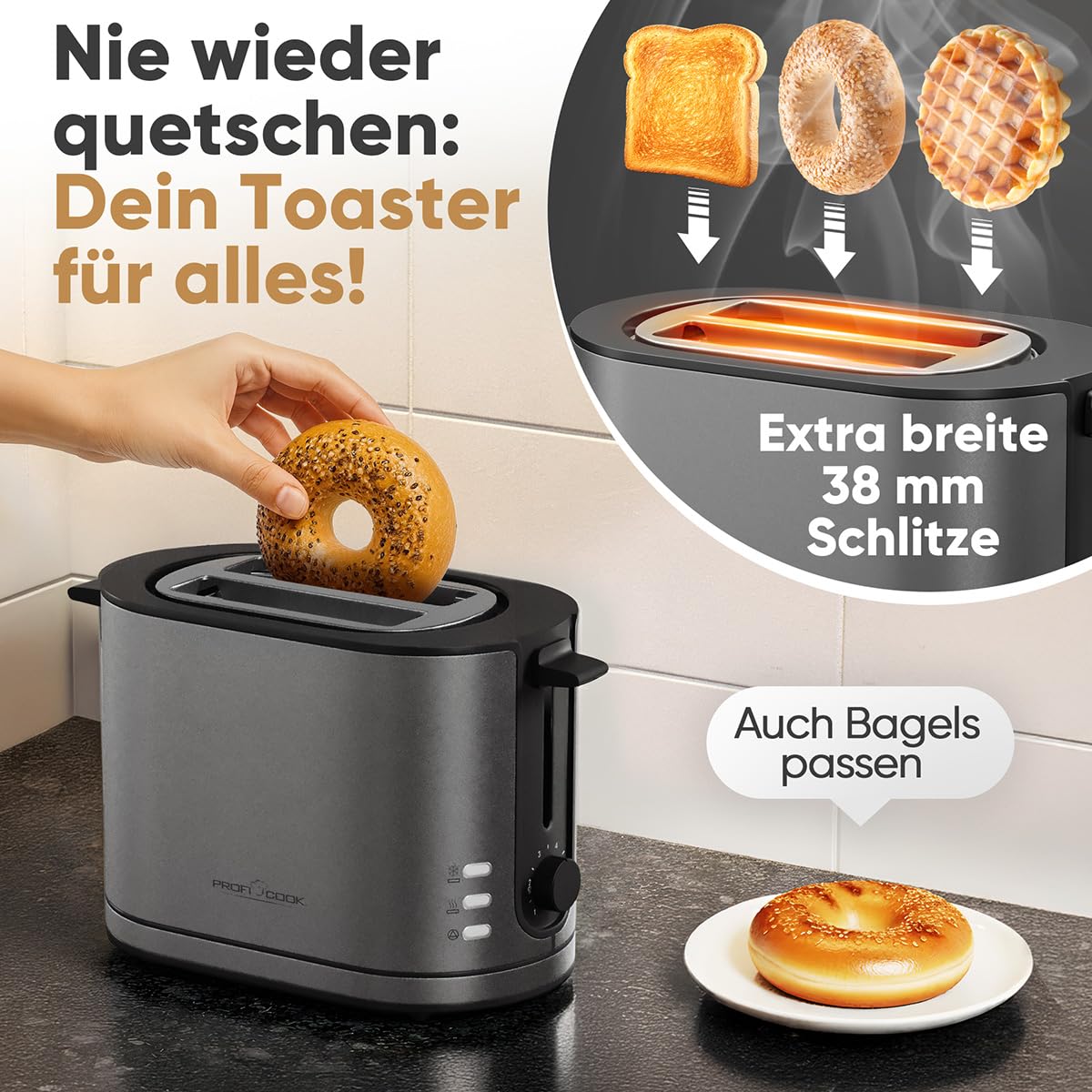 ProfiCook® Toaster 2 Scheiben mit Brötchenaufsatz