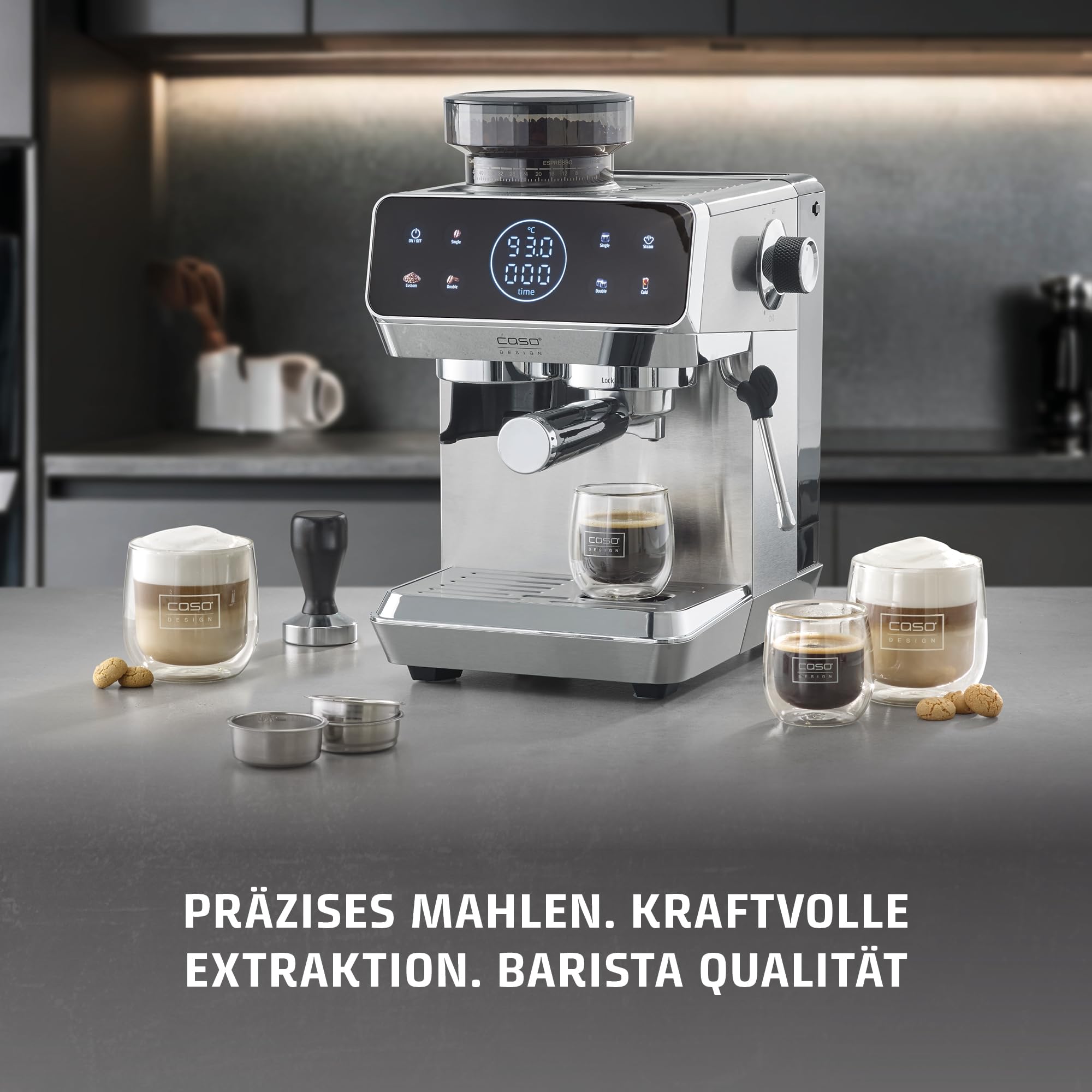 CASO EspressoGourmet & Grind Siebträgermaschine Edelstahl mit Mahlwerk
