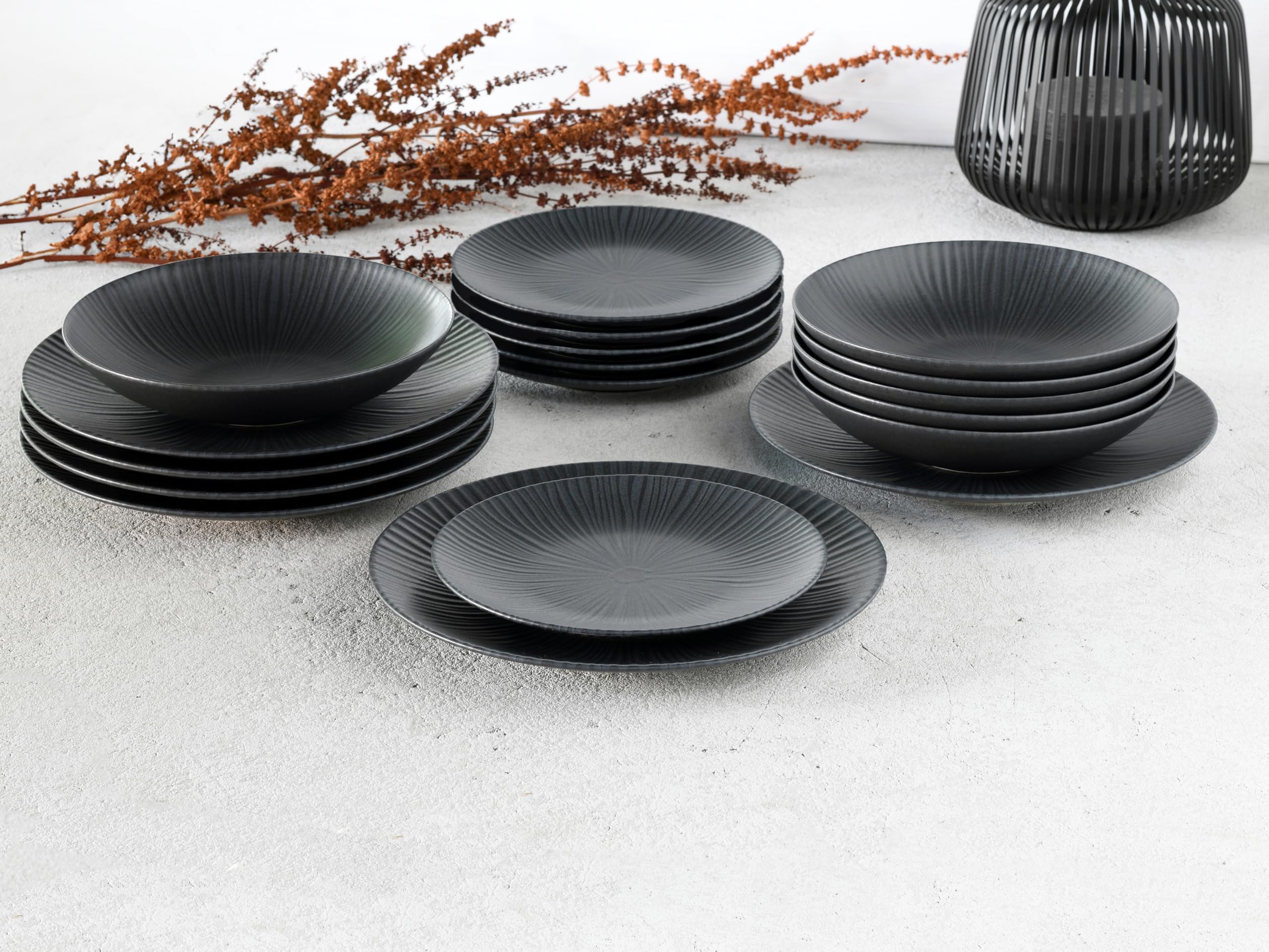 CreaTable, 24414, Serie Vesuvio Black, 18-teiliges Geschirrset für 6 Personen