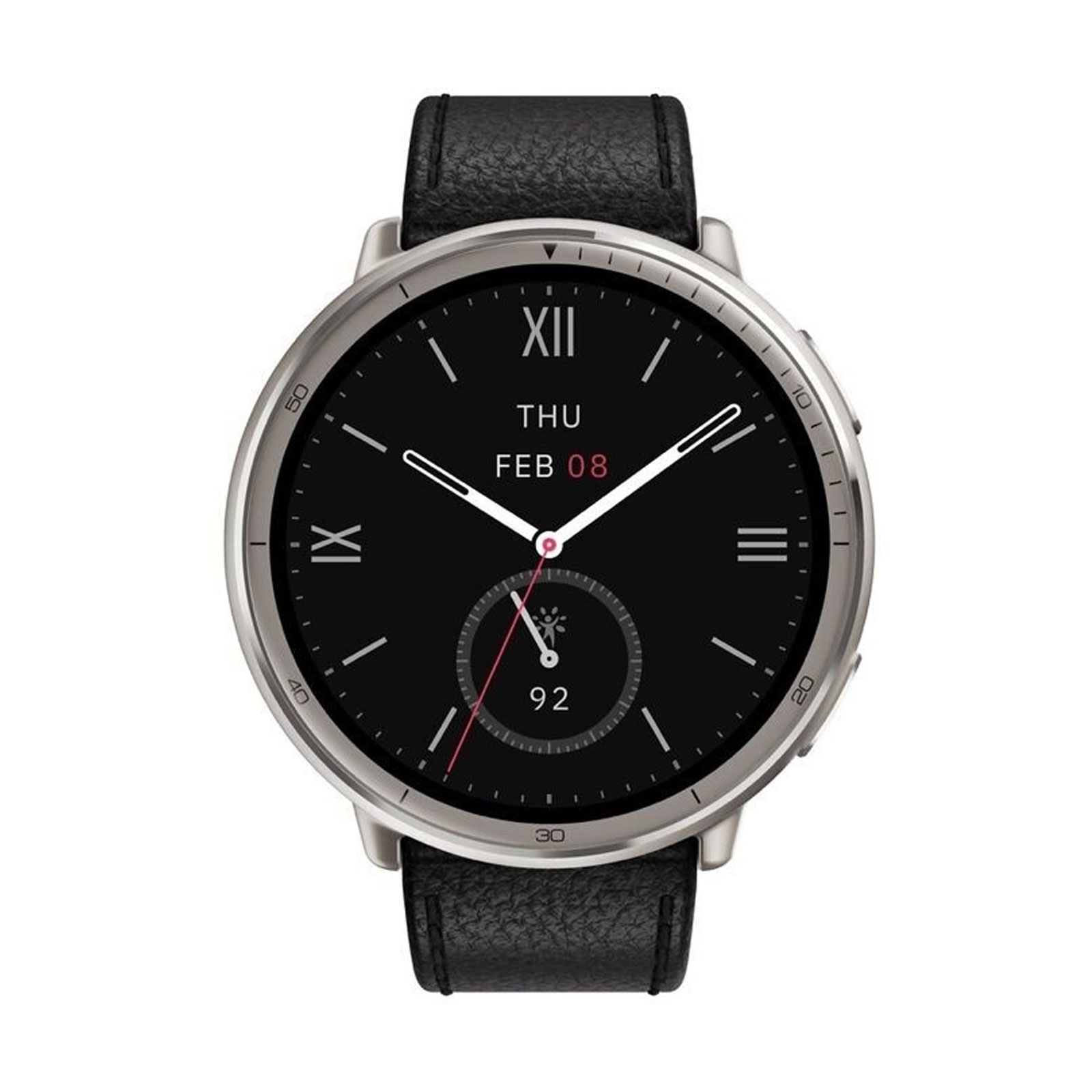 Amazfit Active 2 Round Premium - Black Leather Smartwatch (Herzfrequenzmessung, Schrittzähler)