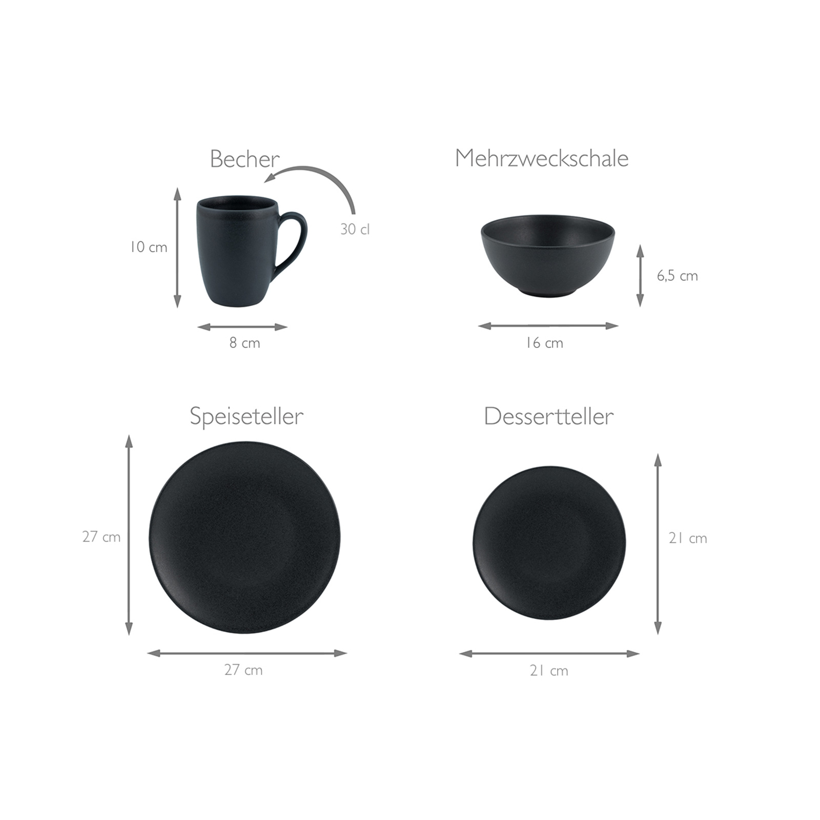 Creatable 23145 SOFT TOUCH BLACK Geschirrset Kombiservice 16 tlg Steinzeug schwarz